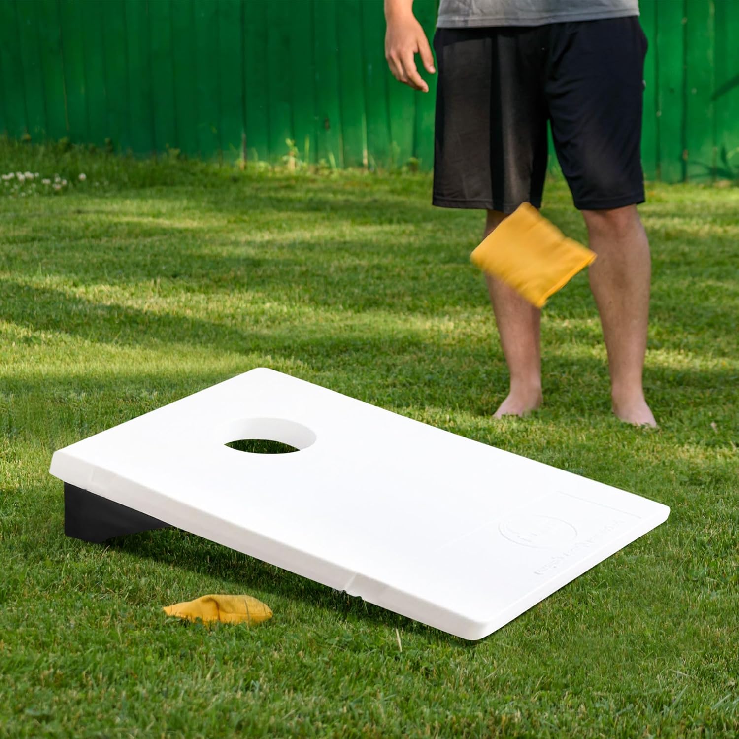 Driveway Games All-Weather Corntoss Set ¨C Portable Regulation Size Indoor or Outdoor Bean Bag Toss Game w/ 2 Plastic Boards, 8 Cornhole Bags & Built-in Storage ¨C Yard, Lawn, Tailgate & Party Fun