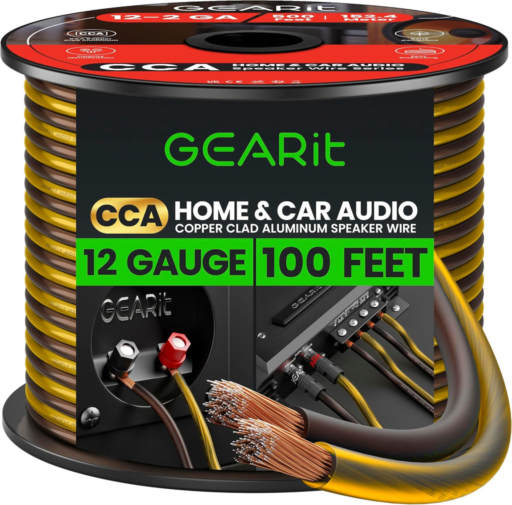 GEARit Pro Series 12AWG Speaker Wire, 12 Gauge Speaker Wire Cable (100 Feet / 30 Meters) Great Use for Home Theater Speakers and Car Speakers, Transparent Black/Yellow