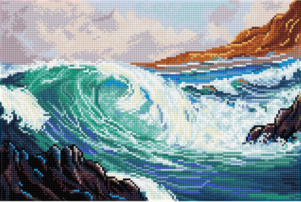 DIAMON DOT Seascap Diamon Paintin Kit fo Adult Diamon Ar Kit Relaxin Creativ Craf Ki wit Dot Gem 16.5x11