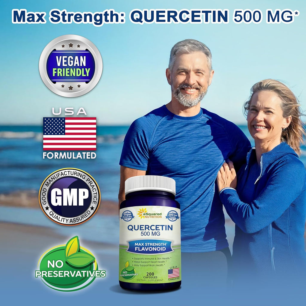 aSquared Nutrition Quercetin 500mg Supplement - 200 Capsules - Quercetin Dihydrate to Support Cardiovascular Health - Max Strength Powder Complex Pills to Help ImpImmune Response
