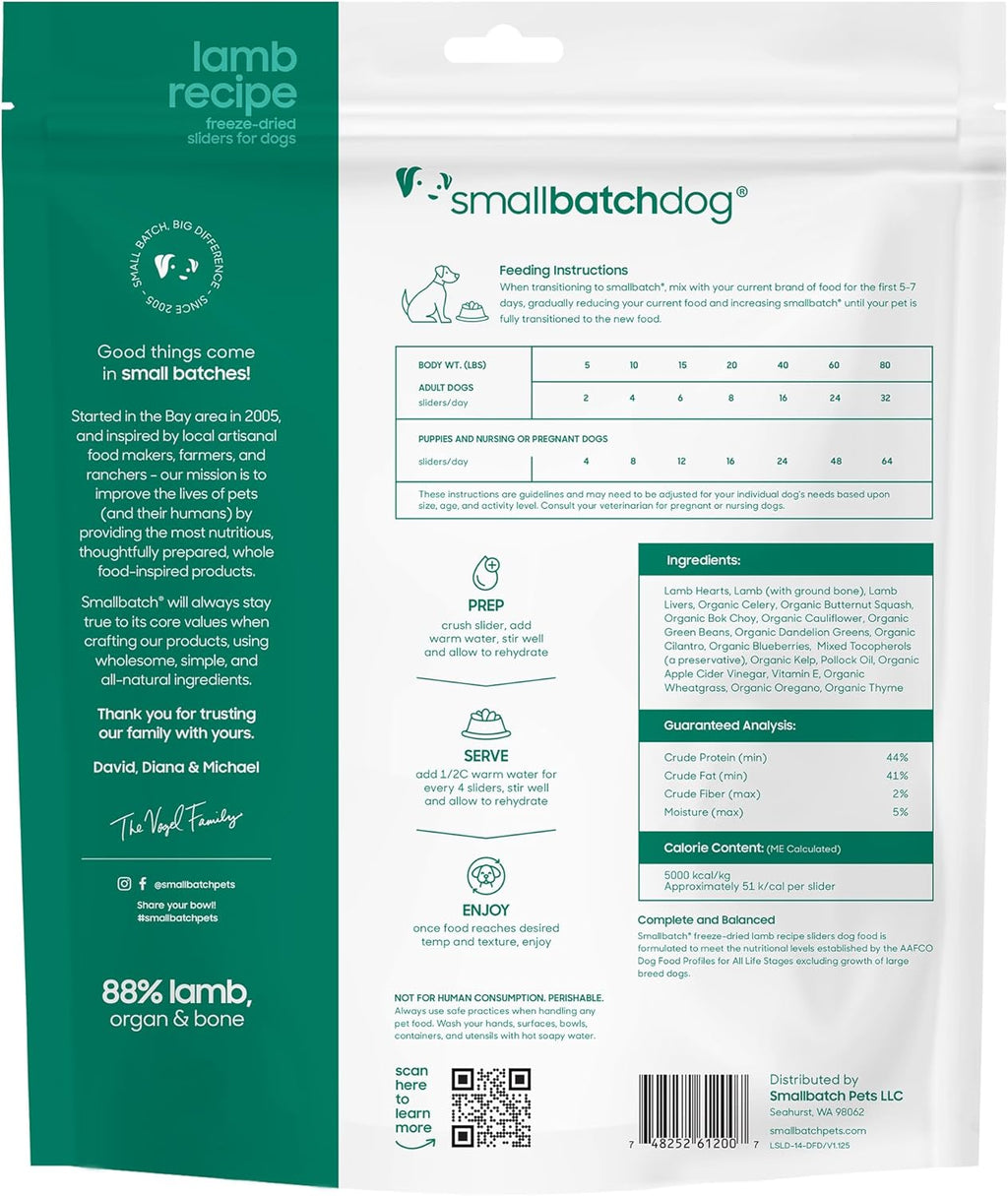 smallbatch Pets Freeze Dried Raw Dog Food, Lamb Recipe, 14 oz, Organic High Protein Dog Food, Grain Free, Made in The USA, Humanely Raised Meat, Single Protein, for Picky Eaters, Hydrate & Serve