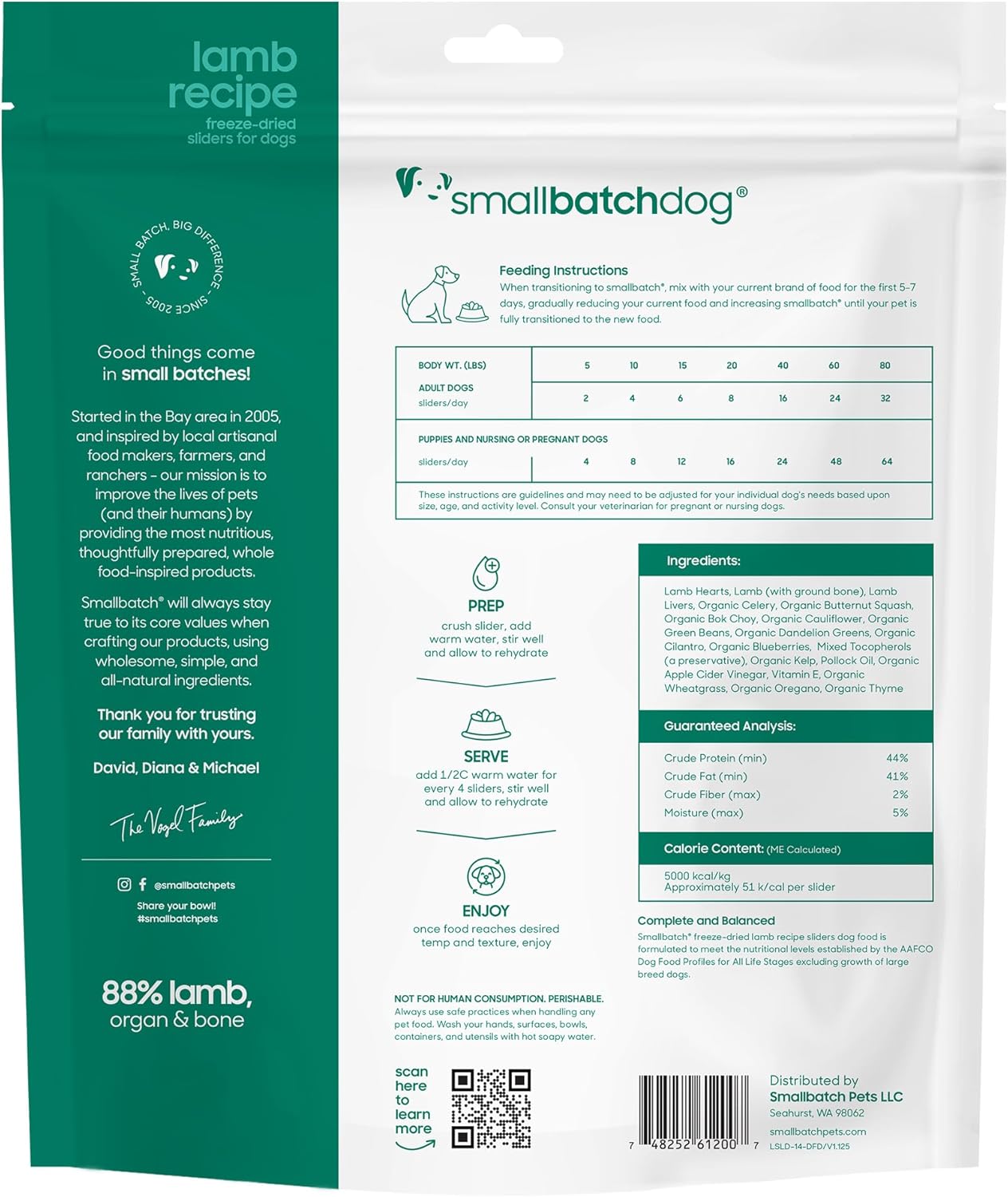 smallbatch Pets Freeze Dried Raw Dog Food, Lamb Recipe, 14 oz, Organic High Protein Dog Food, Grain Free, Made in The USA, Humanely Raised Meat, Single Protein, for Picky Eaters, Hydrate & Serve