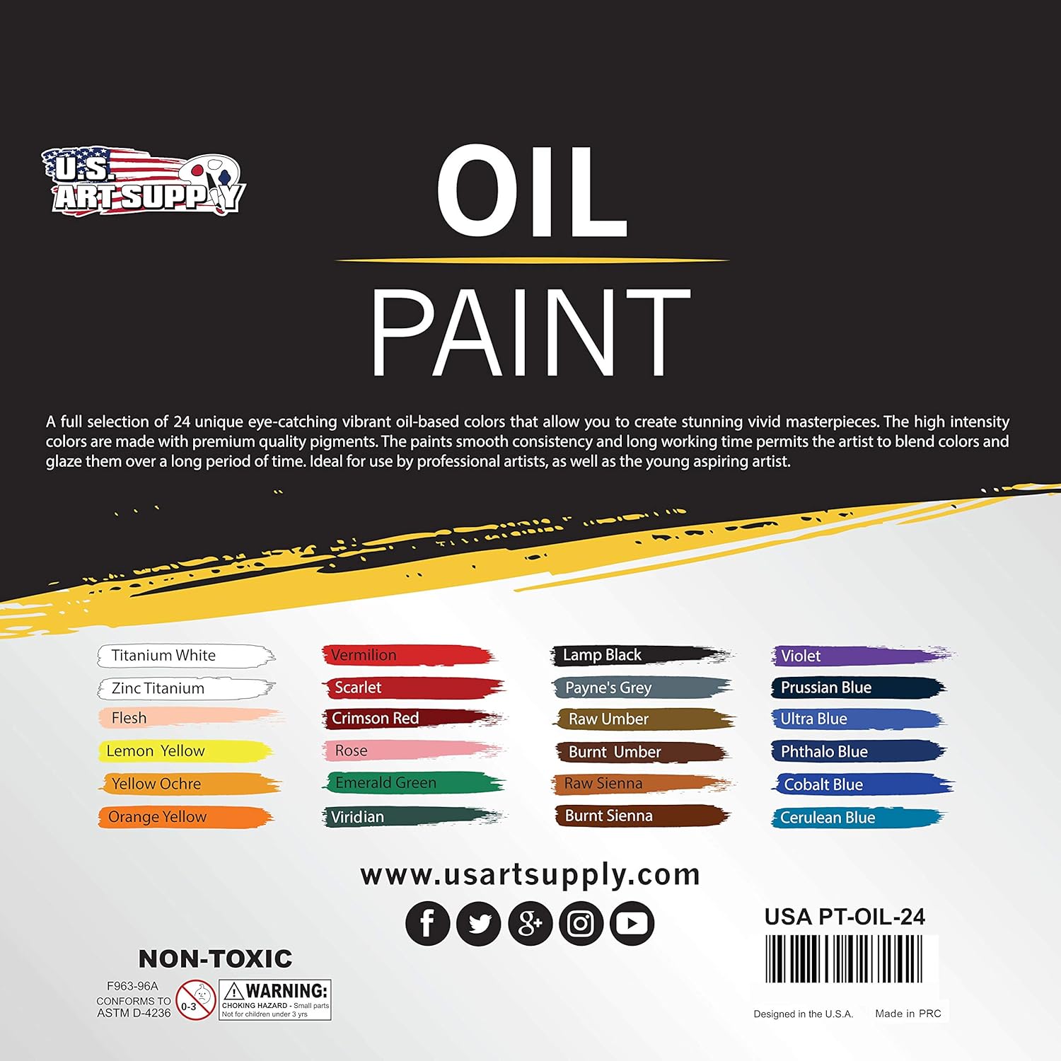 U.S. Art Supply Professional Oil Paint Set - 36 Vibrant Colors in 18ml Tubes for Canvas, Wood & Art Surfaces - Oil Based Paint for Artists, Adults & Students