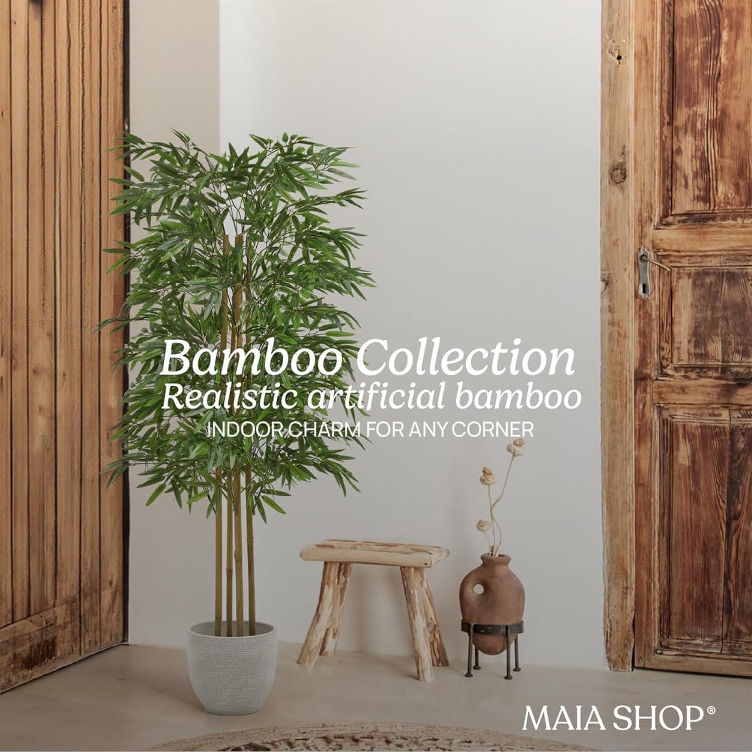 Maia Shop 5ft Artificial Bamboo Tree Plant for House, Apartment or Office ¨C Realistic Fake Indoor Plants for Living Room, Bedroom, Bathroom, Entryway or Patio ¨C Faux Greenery for Home D¨¦cor