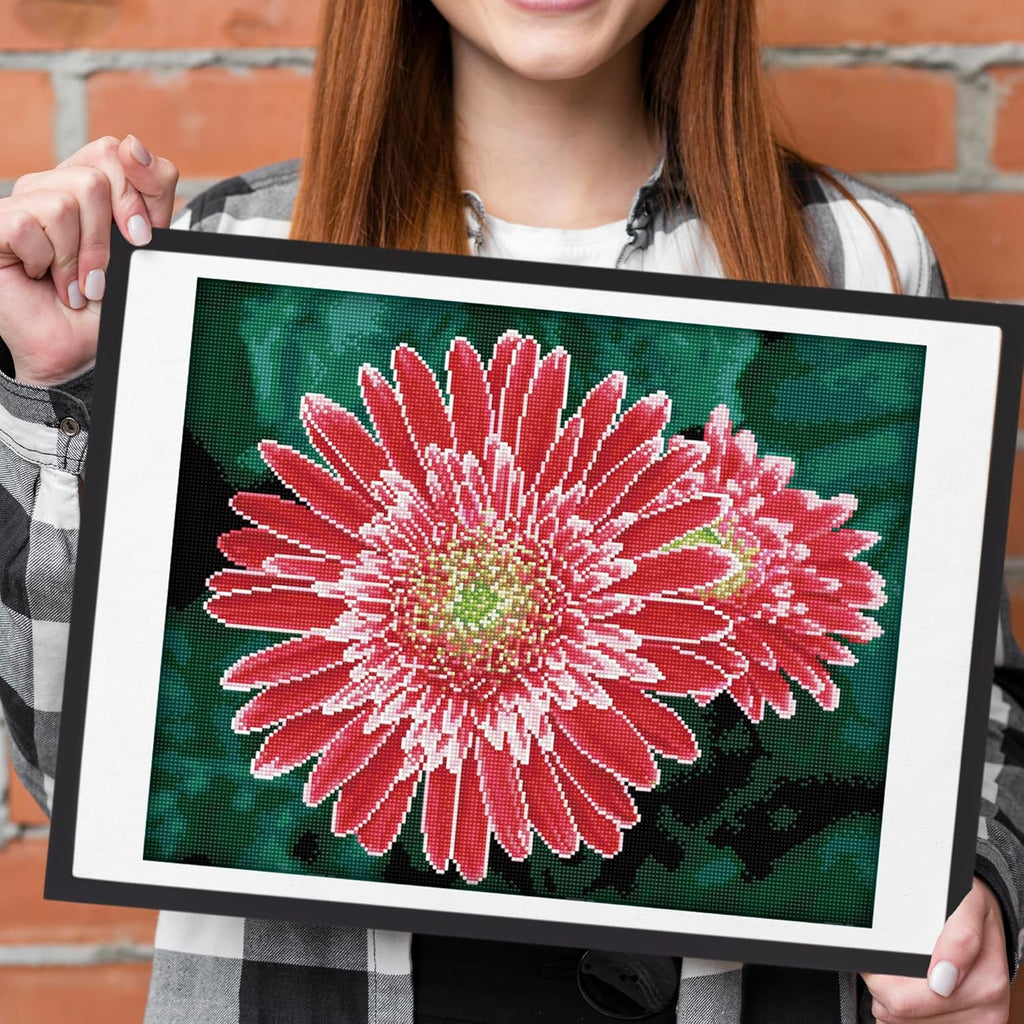 DIAMON DOT Pin Gerbera Pre-Frame Ki Flowe Diamon Paintin Kit fo Adult Diamon Ar Kit Relaxin Creativ Craf Ki wit Dot Gem 19.7inchx15.7inch