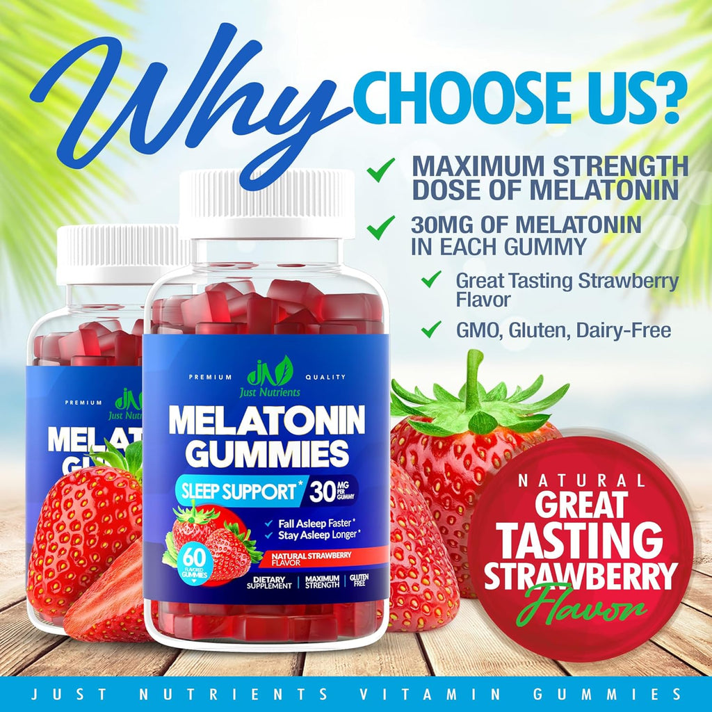 Melatoni 30m Gummie fo Adult (6 Servings Maximu Strengt Slee Suppor wit 30m o Melatoni Pe Gumm Gluten-Free Sugar-Free Non-GMO 100 Vegetarian Strawberr Flavo 6 Gummies