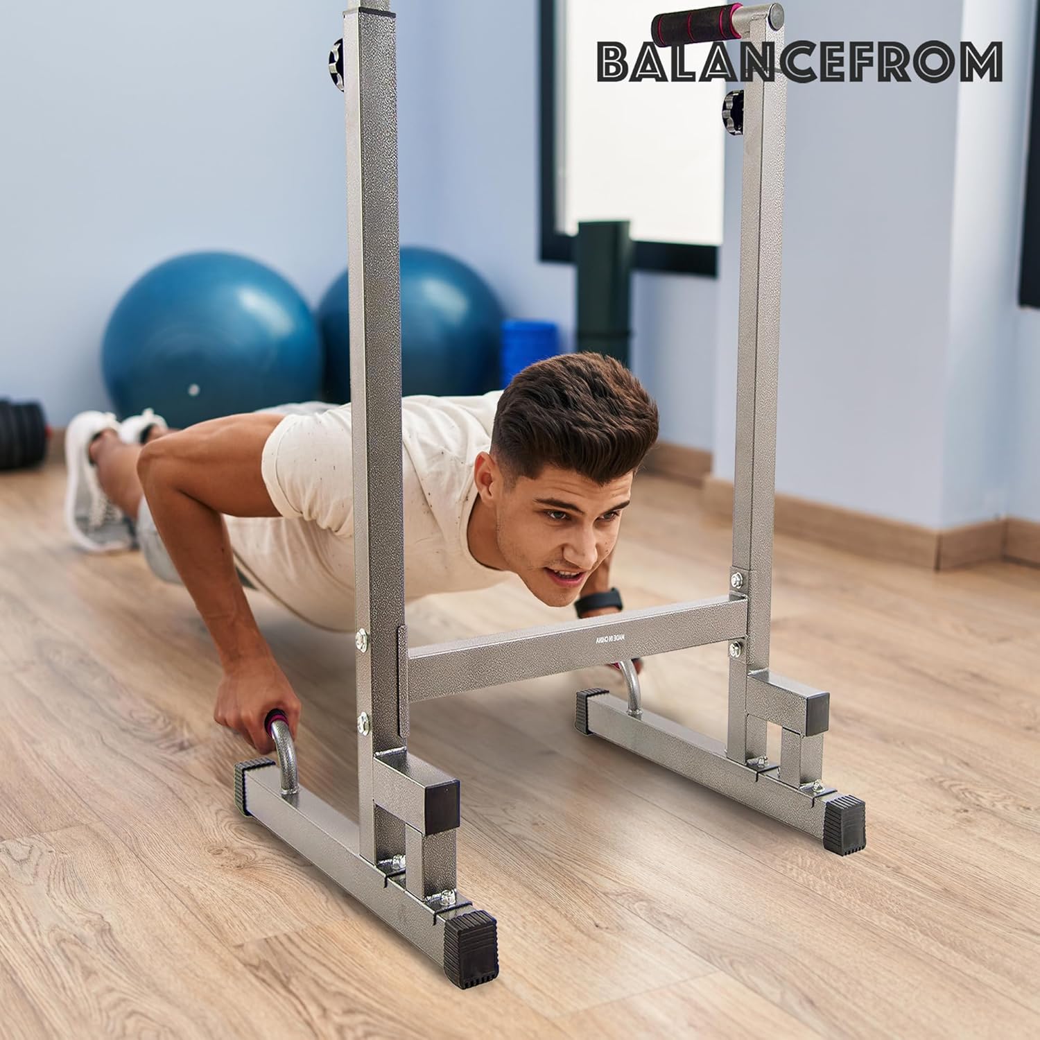 BalanceFrom Steel Frame Dip Station with Adjustable Height, 500 Pound Weight Capacity ¨C Upper Body Workout Home Gym Equipment for Triceps, Push & Pull Ups, Leg Raises, and Bench Press