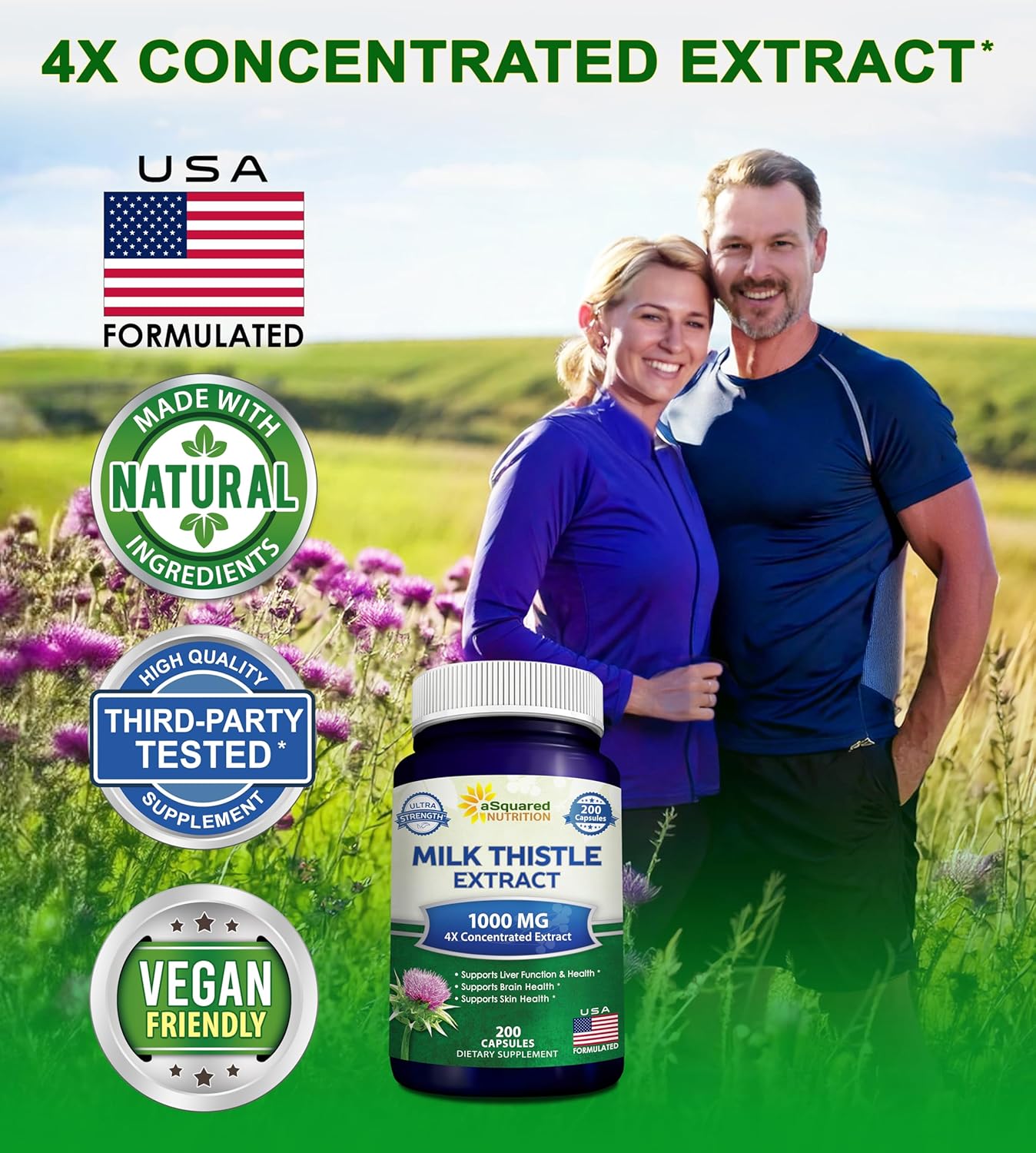 aSquare Nutritio Mil Thistl Supplemen 1000mg-20 Capsules,Ma Strengt 4 Concentrate Extrac 4: Mil Thistl See Powde Her Pills 100 m Silymari Extrac fo Live Support Cleanse Detox