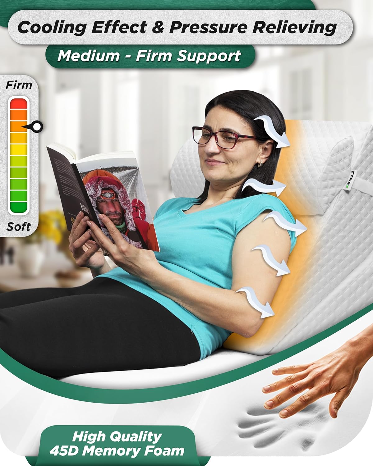 Lunix 3pcs Orthopedic Bed Wedge Pillow Set, Post Surgery Memory Foam for Back, Leg, and Knee Pain Relief, Adjustable Sitting Pillow for Sleeping, Acid Reflux, and GERD, with Hot Cold Pack, White