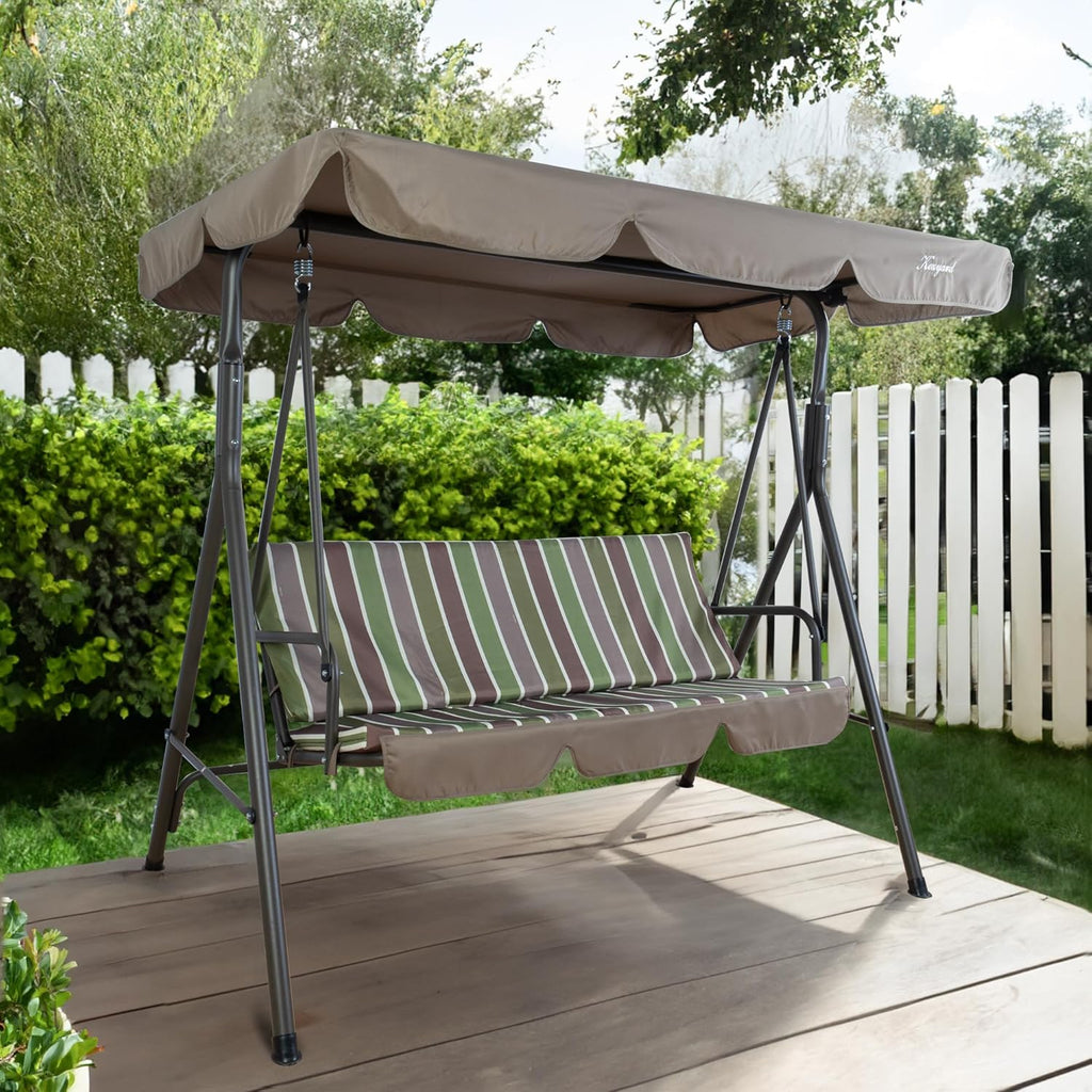 Kozyard Alicia Patio Swing Chair - Comfortable 3 Cushion Seats with Strong Steel Frame, Adjustable Canopy and Removable Cushion Ideal Glider Swing for Outdoors, Garden, Poolside, Balcony (Lime Stripe)