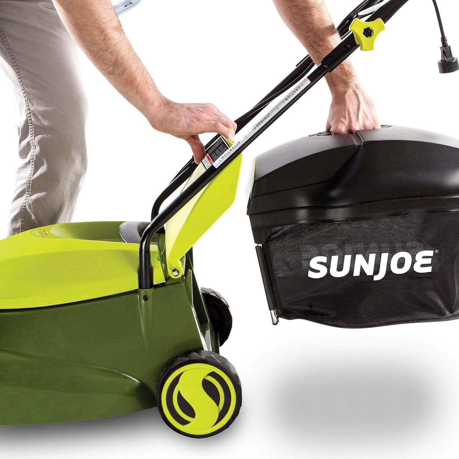Su Jo MJ401 14-Inc 12-Am Electri Law Mowe w/Collapsibl Handl fo Storage 3-Positio Heigh Control 10.6-Gallo Bag Green