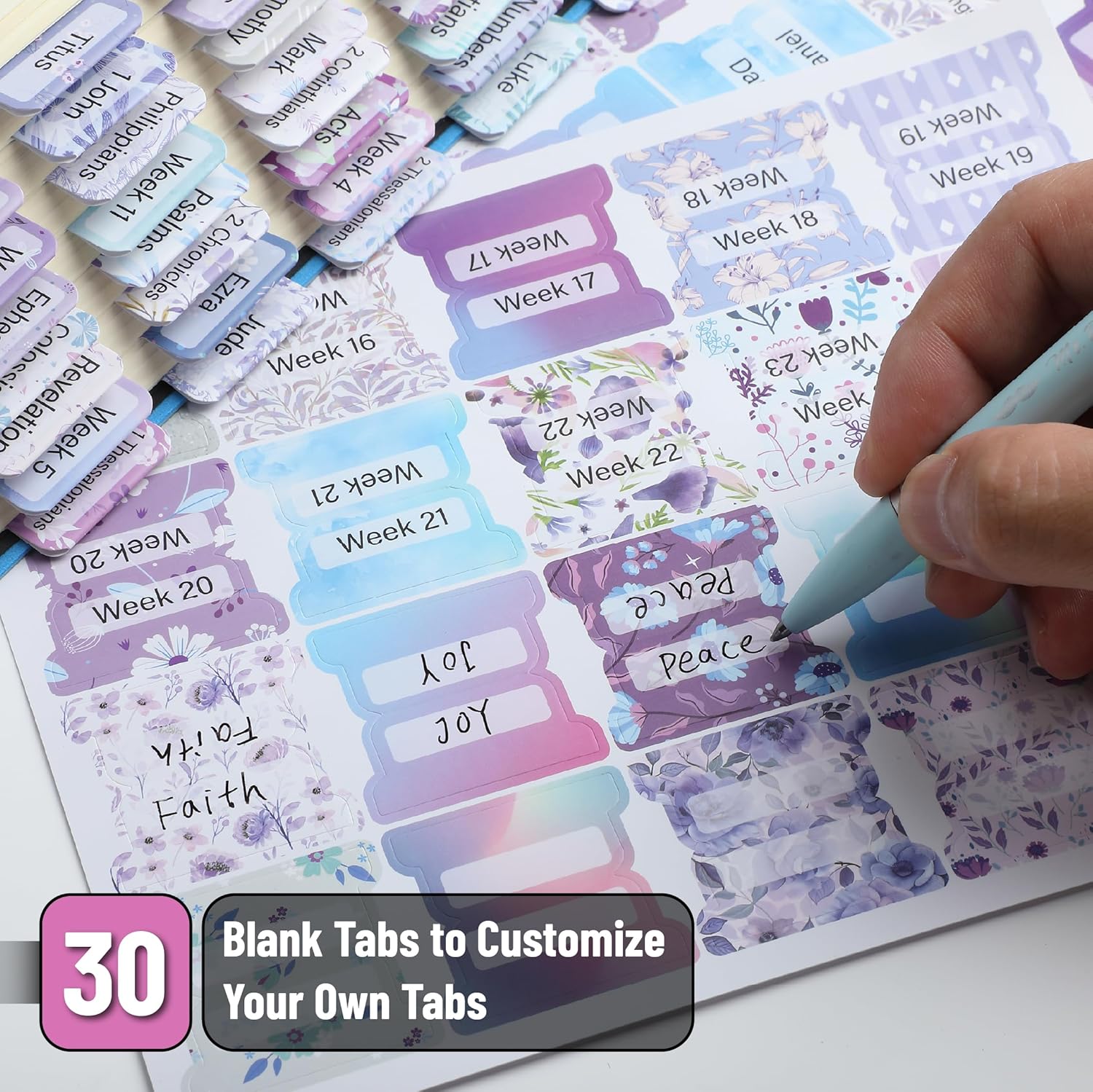 Bible Tabs, 120 pcs, Lavender Breeze, Laminated Bible Tabs for Women