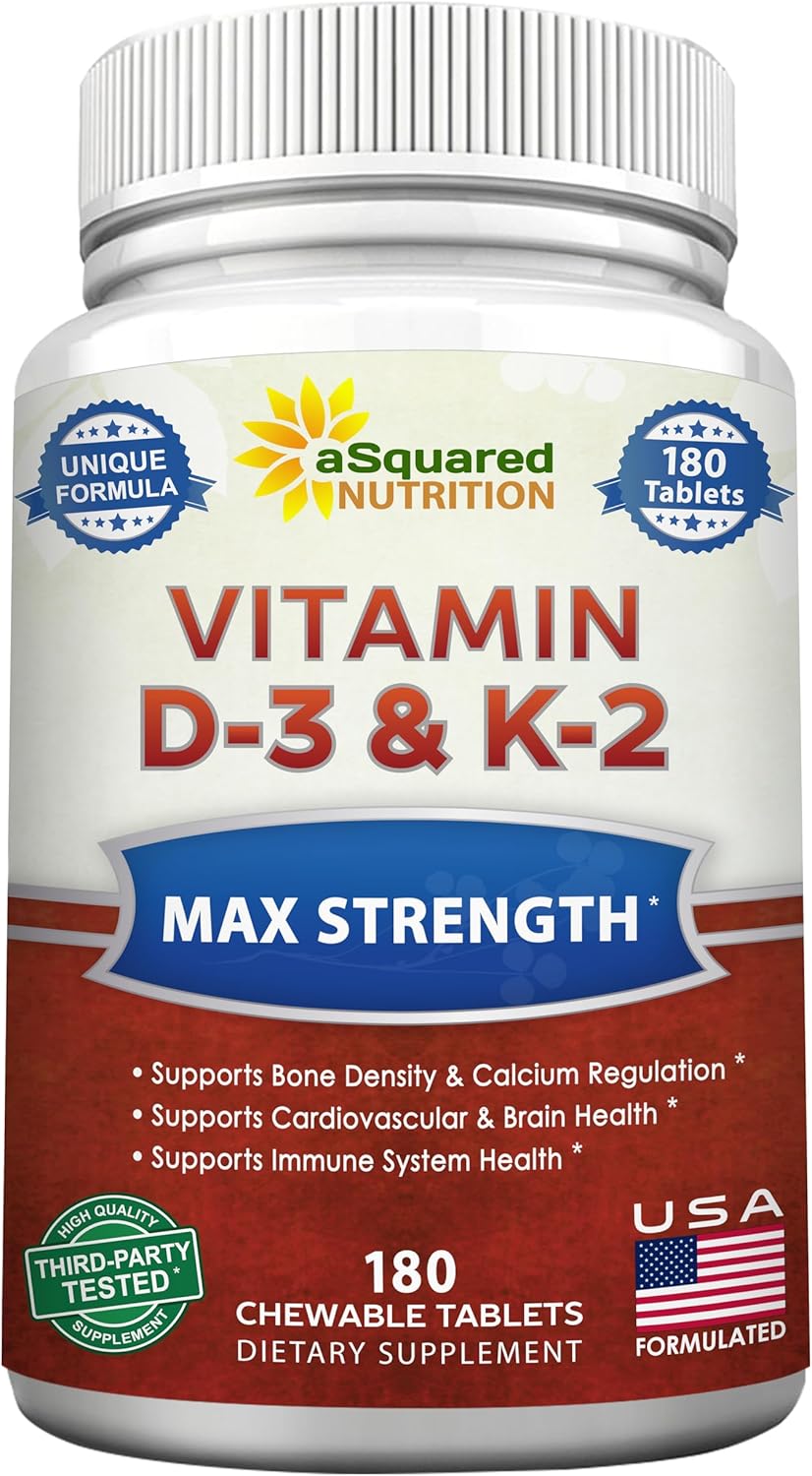 aSquare Nutritio Vitami D wit K Supplement-18 Chewabl Tablets Ma Strengt D- Cholecalcifero K- MK t Suppor Health Bones Teeth Hear -Antioxidan D K MK- Energ Formul Adults