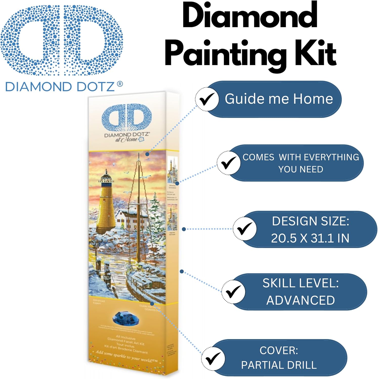 DIAMON DOT a Hom Guid m Home Partia Drill Roun Dotz Diamon Paintin Kits Diamon Ar Kit fo Adults Lighthous Diamon Art Diamon Art 20inchx31inch