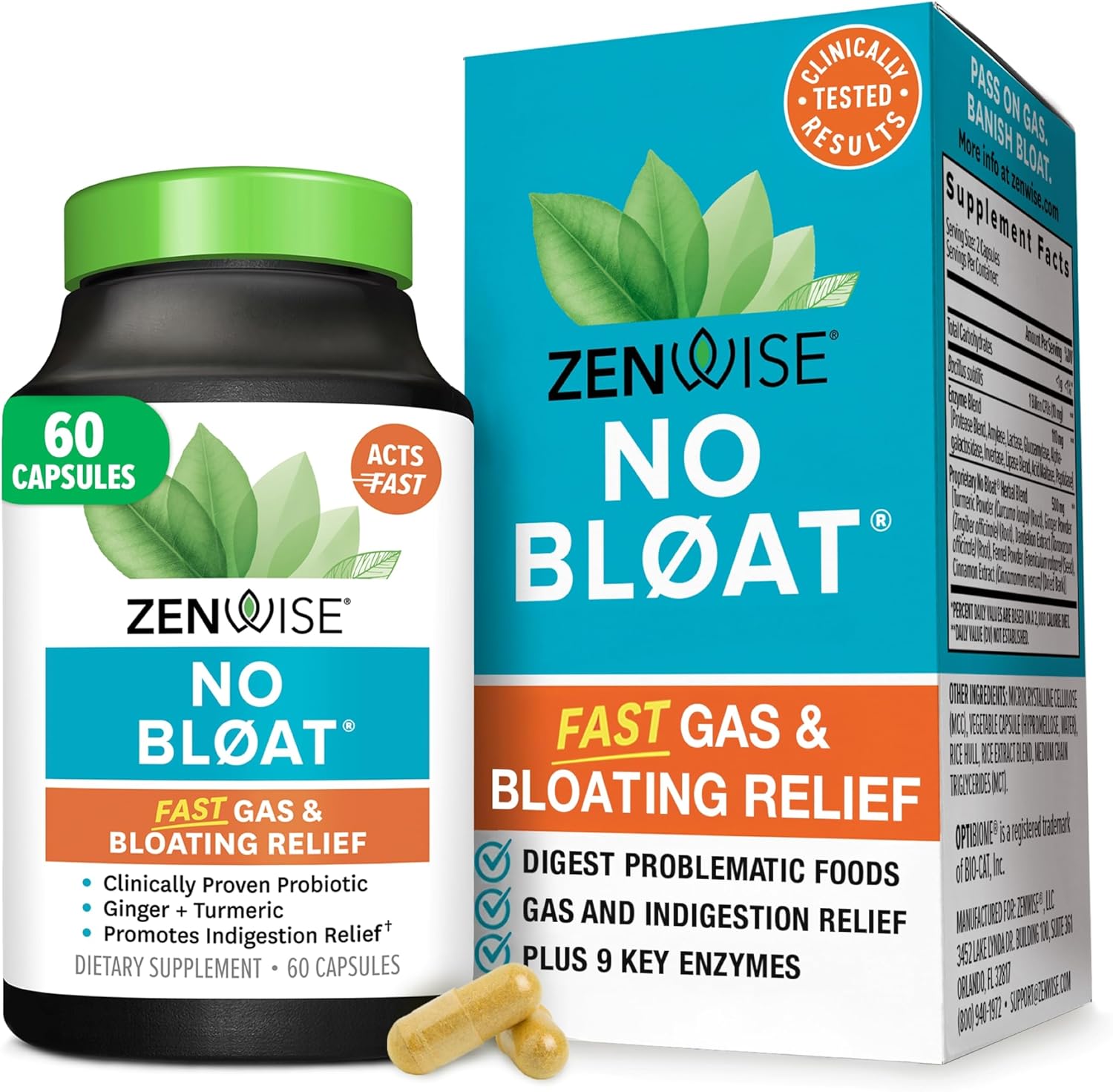 Health No Bloat Digestive Enzymes for Gut Health, Gas Bloating Relief - Multi Enzymes Digestion Supplement with Probiotics, Ginger, Turmeric Dandelion Lactase - Men Women - 60 Count