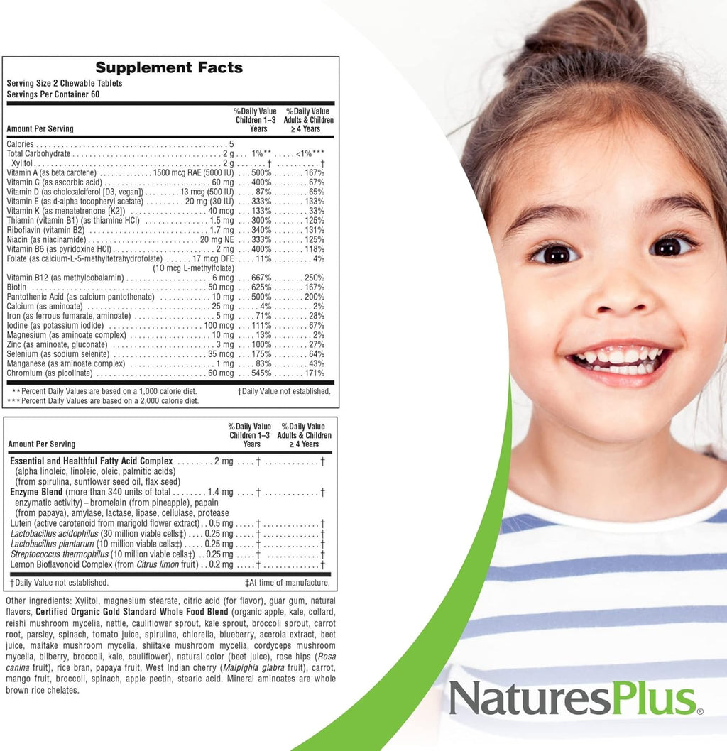 Nature Plu Anima Parad Gol Children' Chewabl Multivitami Natura Cherr Flavo 6 Anima Shaped-Tablet wit Vitami D3 K Probiotic Vegetaria Glute Fre 12 Servings