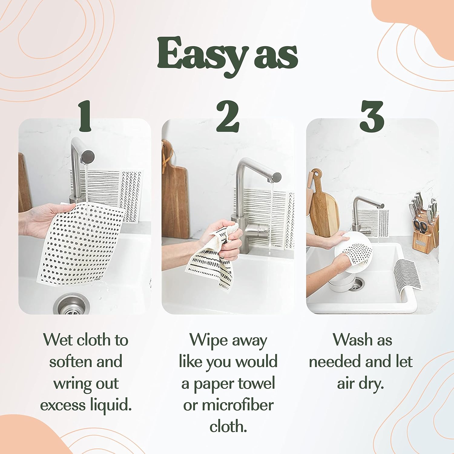 FEBU Swedish Dishcloths for Kitchen | 5 Pack Fruit Pattern Reusable Paper Towels Washable | Swedish Dish Towels | Non-Scratch Cellulose Sponge Cloths | No Odor, Biodegradable Cleaning Cloths