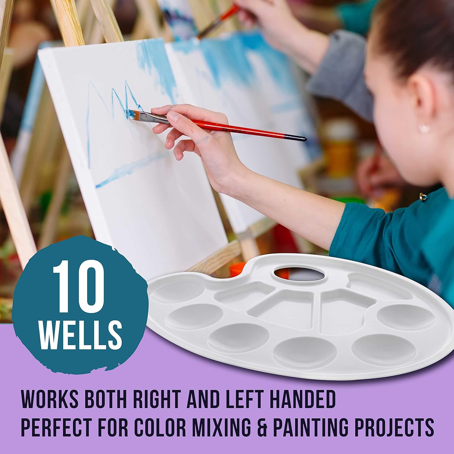 U.S Ar Suppl 10-Wel Plasti Artis Paintin Palett Pain Colo Mixin Tray Ar Students Classroom Craf Projects Fu Parties Event Brus Mi Acrylic Oil Watercolor Tempera