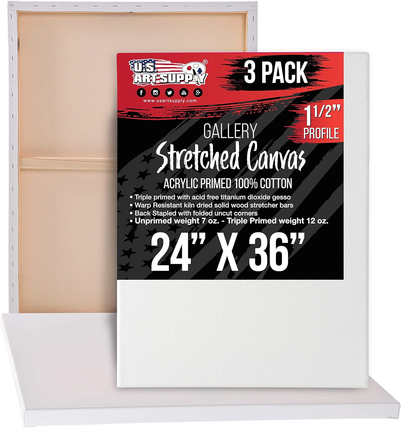 U.S Ar Suppl X-Larg Stretche Canva fo Paintin 24x3 inc Galler Dept 1-1/2inc Thick 3-Pac 12o Acryli Gess Tripl Primed Professiona Artis Quality 100 Cotto Oil Pourin Paint