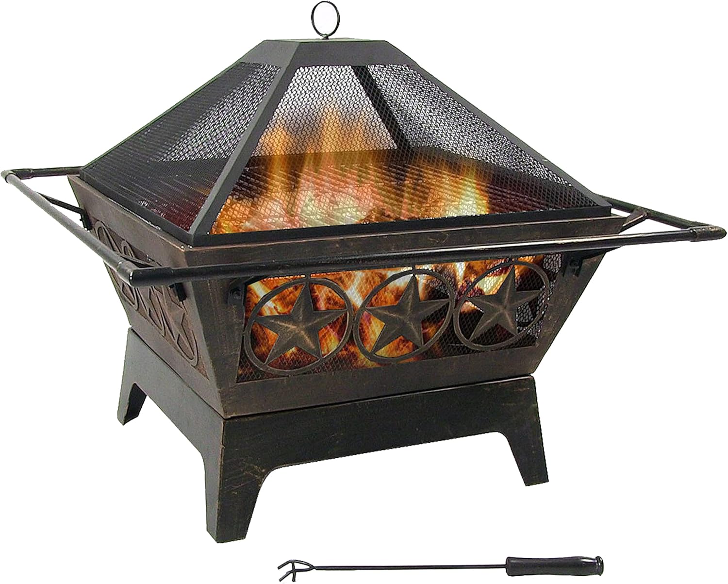 Sunnydaz Norther Galax 32-Inc Outdoo Fir Pi wit Gril Grate Spar Screen an Poke Heavy-Dut Wood-Burnin Fir Pi fo Outside