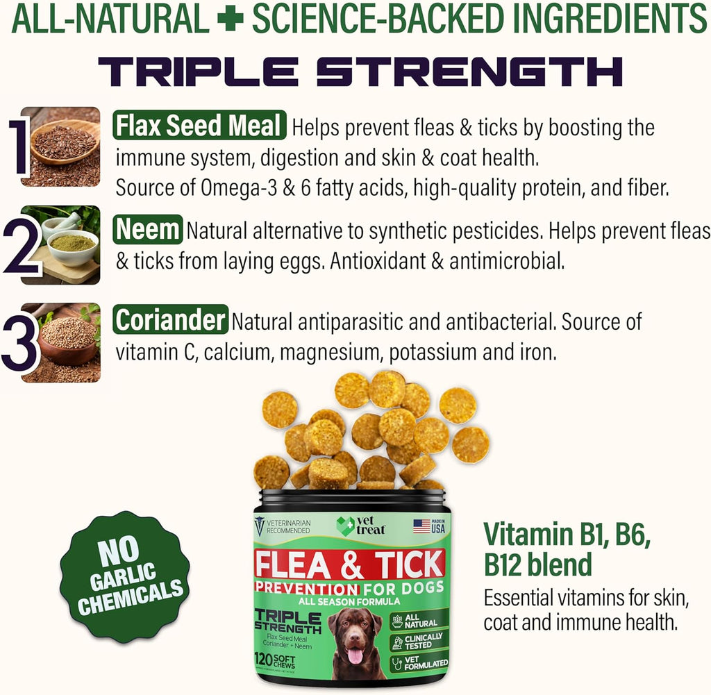 Fle an Tic Preventio fo Dog Chewable -Mad i USA Natura Do Fle an Tic Treatmen Ora Fle Pill Ve Recommende Fle an Tic Chew Al Breed Size 12 Sof Treat (Chicken)