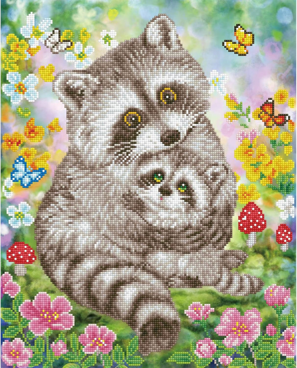 DIAMON DOT Swee Racoon Diamon Paintin Kit fo Adult Diamon Ar Kit Relaxin Creativ Craf Ki wit Dot Gem 16.5x20.5