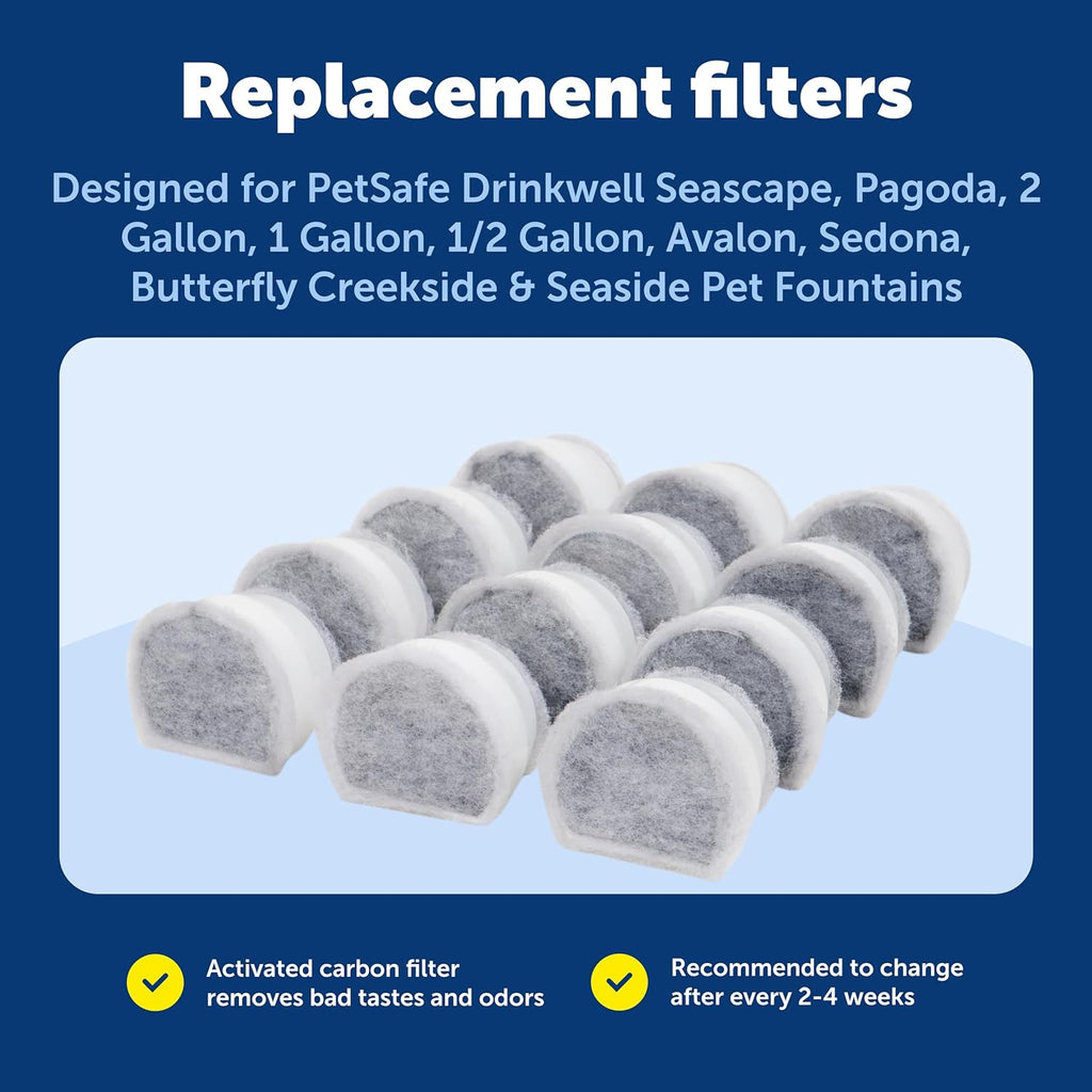 PetSafe Drinkwell Avalon Pagoda Fountain Activated Carbon Filters - Better Hydration Choice - Long-Lasting Purity - Odor-Free Drinking - Universal Filter Replacement - 12 Pack