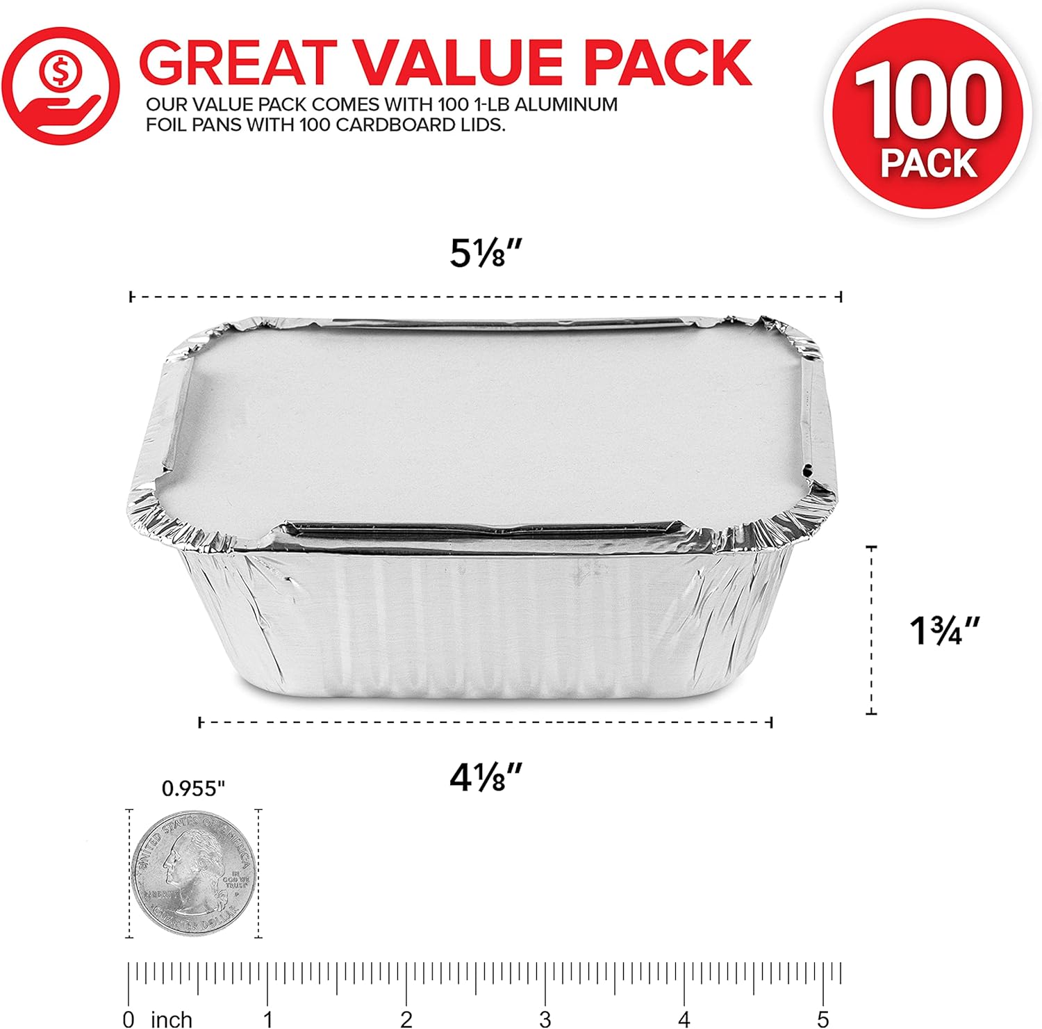 Stock Your Home 1 Lb Aluminum Pans with Lids (100 Pack) - Food Containers with Cardboard Lids - Disposable Recyclable Takeout Trays with Lids - to Go Containers for Restaurants, Catering, Delis