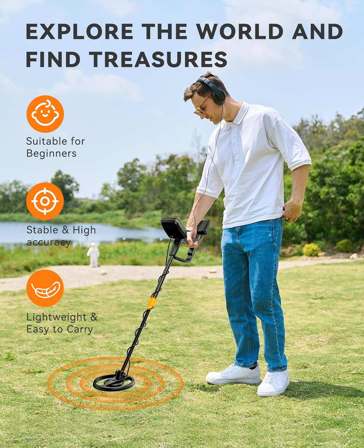 SUNPOW Metal Detector for Adults & Kids, Kids Metal Detector kit Waterproof for Gold Detecting, Stable Anti-Interference, Higher Accuracy, Bigger LCD Display, 4 Modes, 8inch Search Coil, MD13