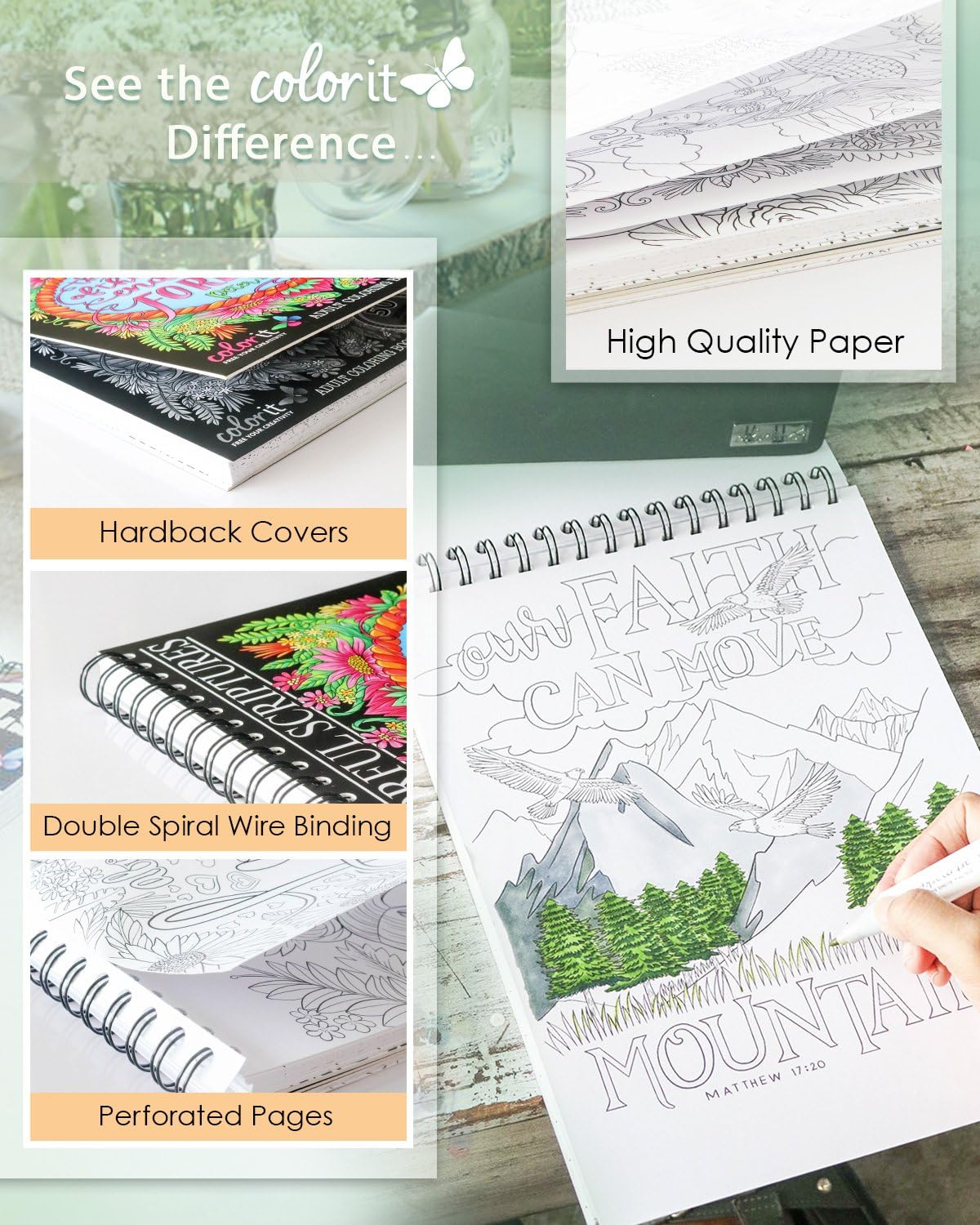 ColorI Colorfu Scripture Christia Adul Colorin Book 5 Origina Han Draw Biblica Design Printe o Artis Qualit Paper Hardbac Covers Spira Binding Perforate Pages In Blotter