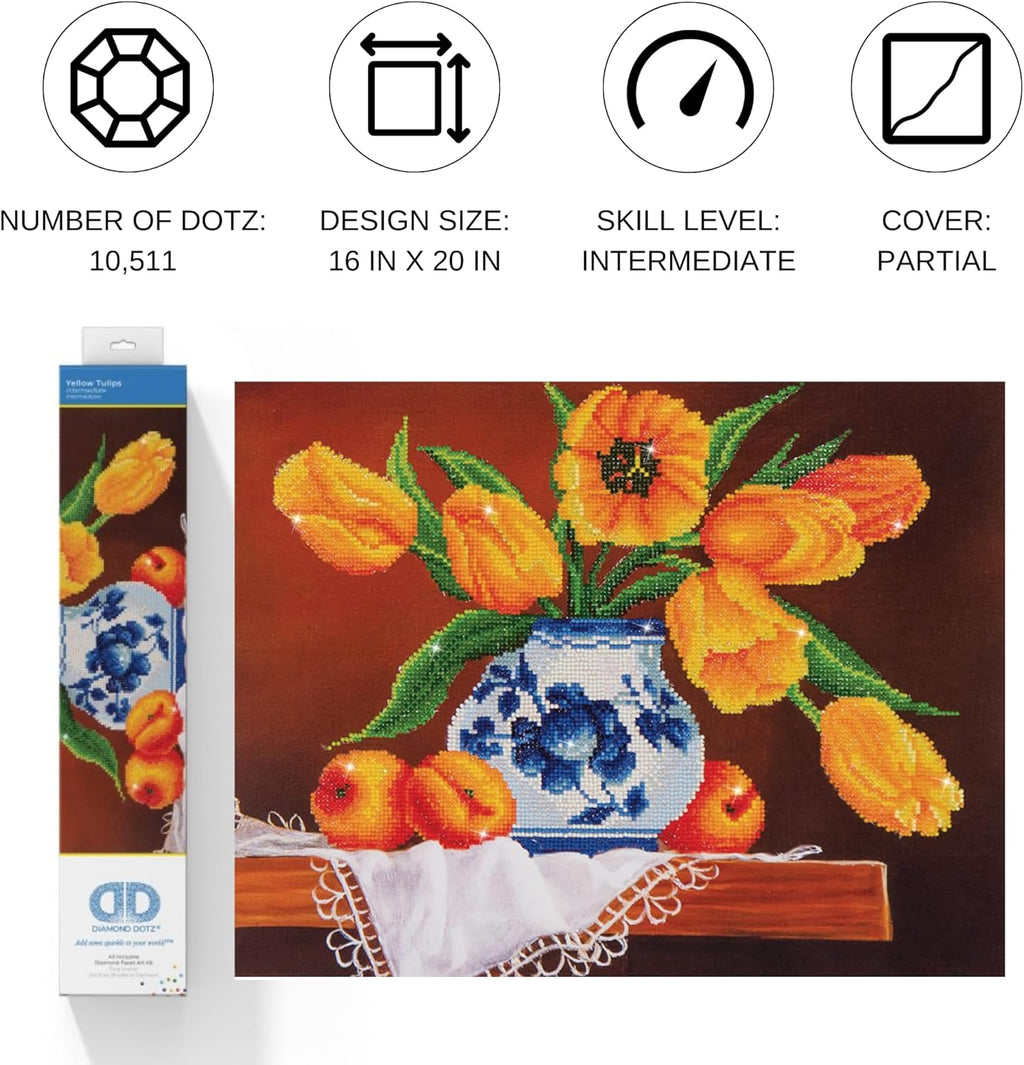 DIAMON DOT Yello Tulip Partia Dril Roun Dot Diamon Paintin Ki fo Adults 16''x20''