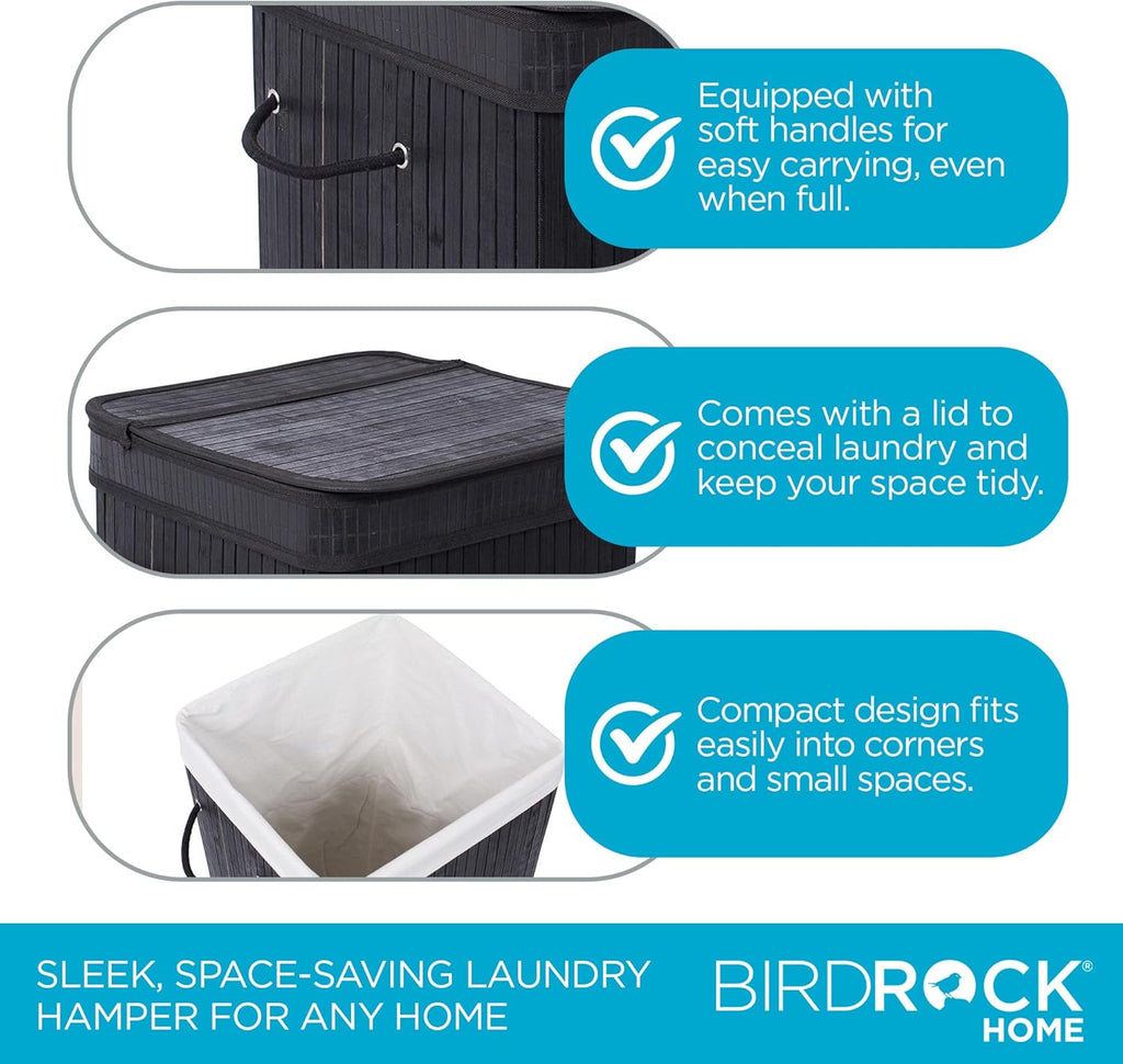 BIRDROC HOM Squar Laundr Hampe wit Li an Clot Liner Mediu Baske wit Sof Handles Durabl Collapsibl Fabri Bi fo Clothes,Towels Dorm Narro Closet Bedroom Dirt Laundr Espresso