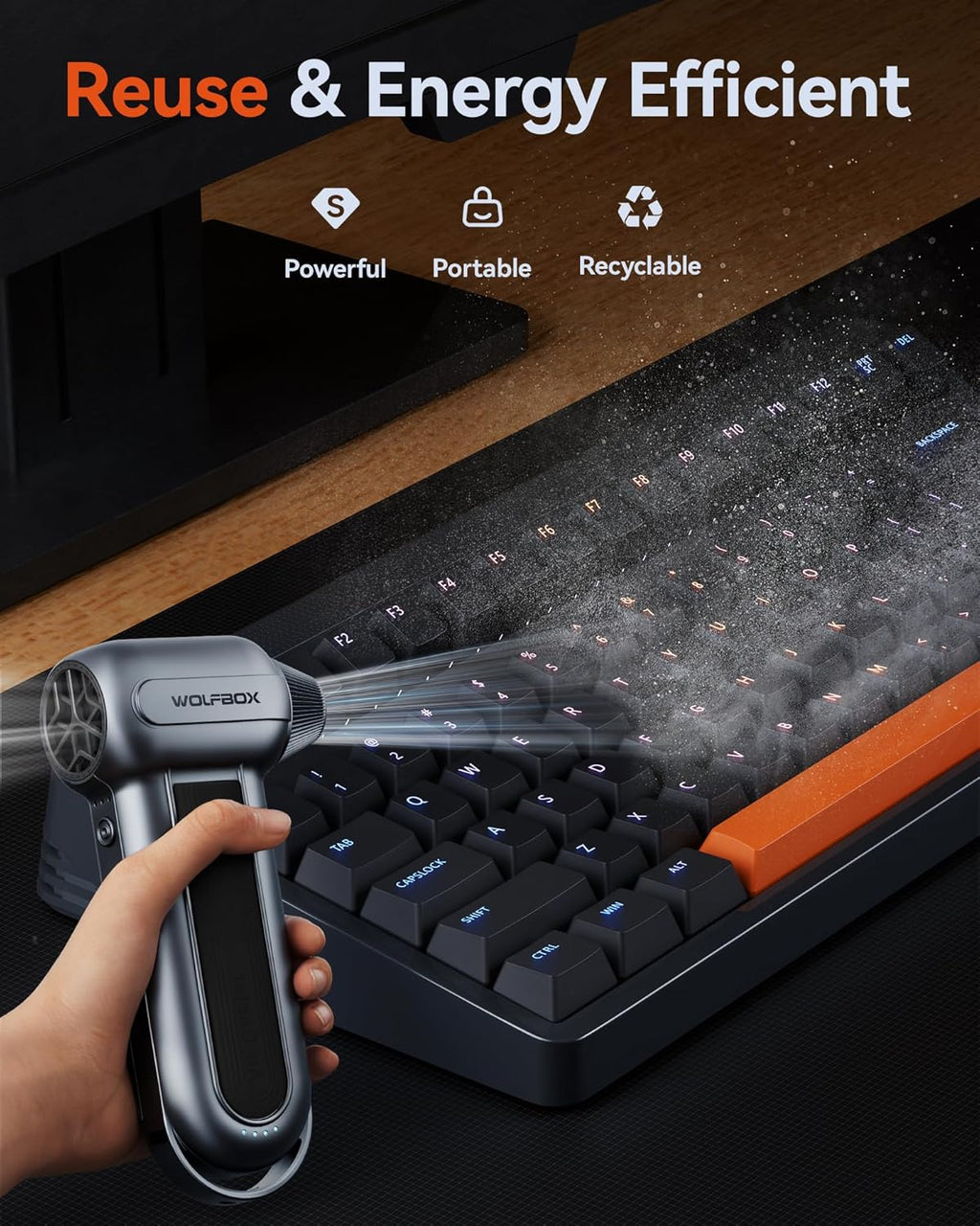 WOLFBO MF10 Electri Ai Duster-150000RP Supe Powe Cordles Ai Duster Rechargeabl Brushles Moto Durabl Blower 3-Gea Adjustabl Dus Blowe fo Computer Keyboard Outdoor Hous an Car