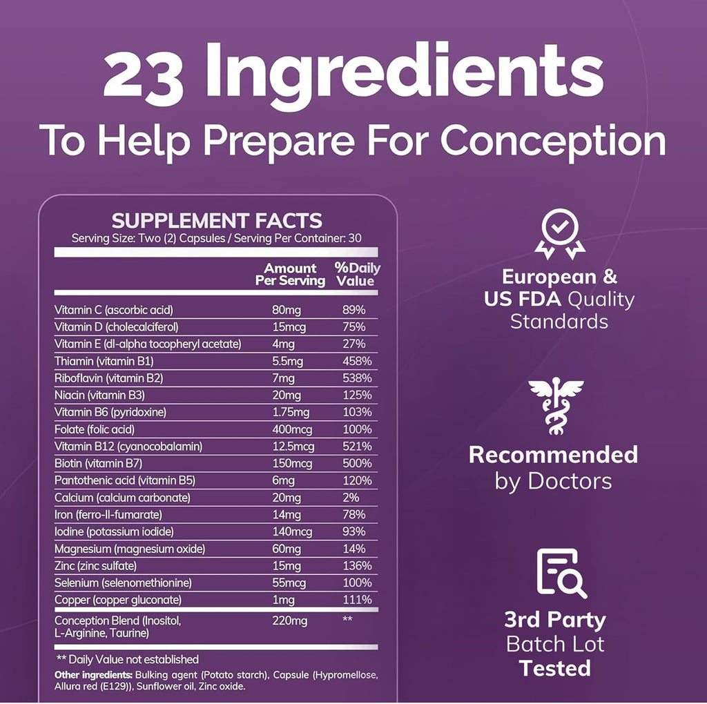 PLU Women' Fertilit Support Prenata Multivitami fo Tryin t Ge Pregnant Conceptio Blend Hormona Balance Folate Zinc Thiamin Riboflavin Biotin Non-GMO Vegan 3 Days