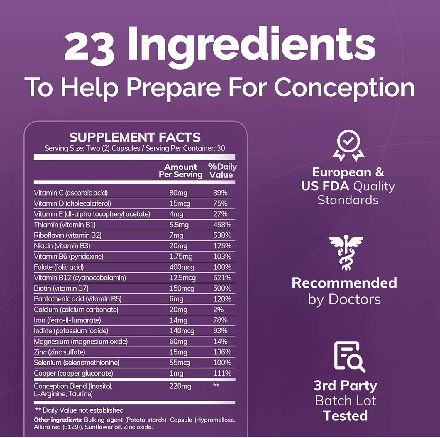 PLU Women' Fertilit Support Prenata Multivitami fo Tryin t Ge Pregnant Conceptio Blend Hormona Balance Folate Zinc Thiamin Riboflavin Biotin Non-GMO Vegan 3 Days