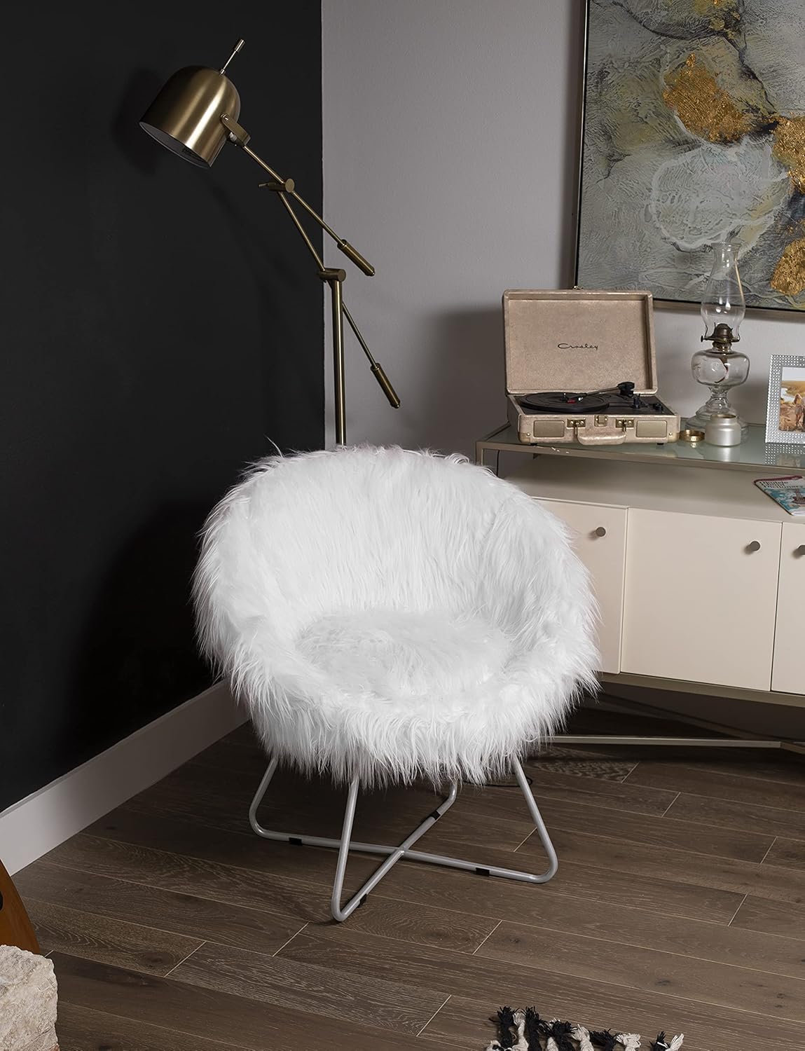 BIRDROCK HOME Papasan Chair with Silver Legs - Oversized Comfy Cushion for Indoor Lounge, Bedroom, Dorm, or Living Room - Cozy Fuzzy Seat - Metal Frame - Large Circle Lounge Chair, Patio Chair - White
