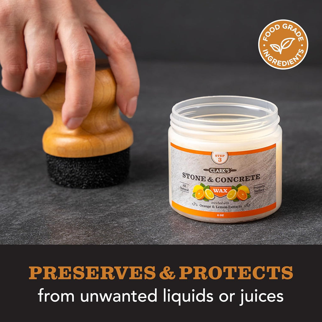 CLARK¡¯S Stone and Concrete Wax - Soapstone Wax with Orange and Lemon Extracts - Helps Preserve and Protect Against Liquids - Revitalizes Stone Surfaces - Made with Carnauba and Beeswax