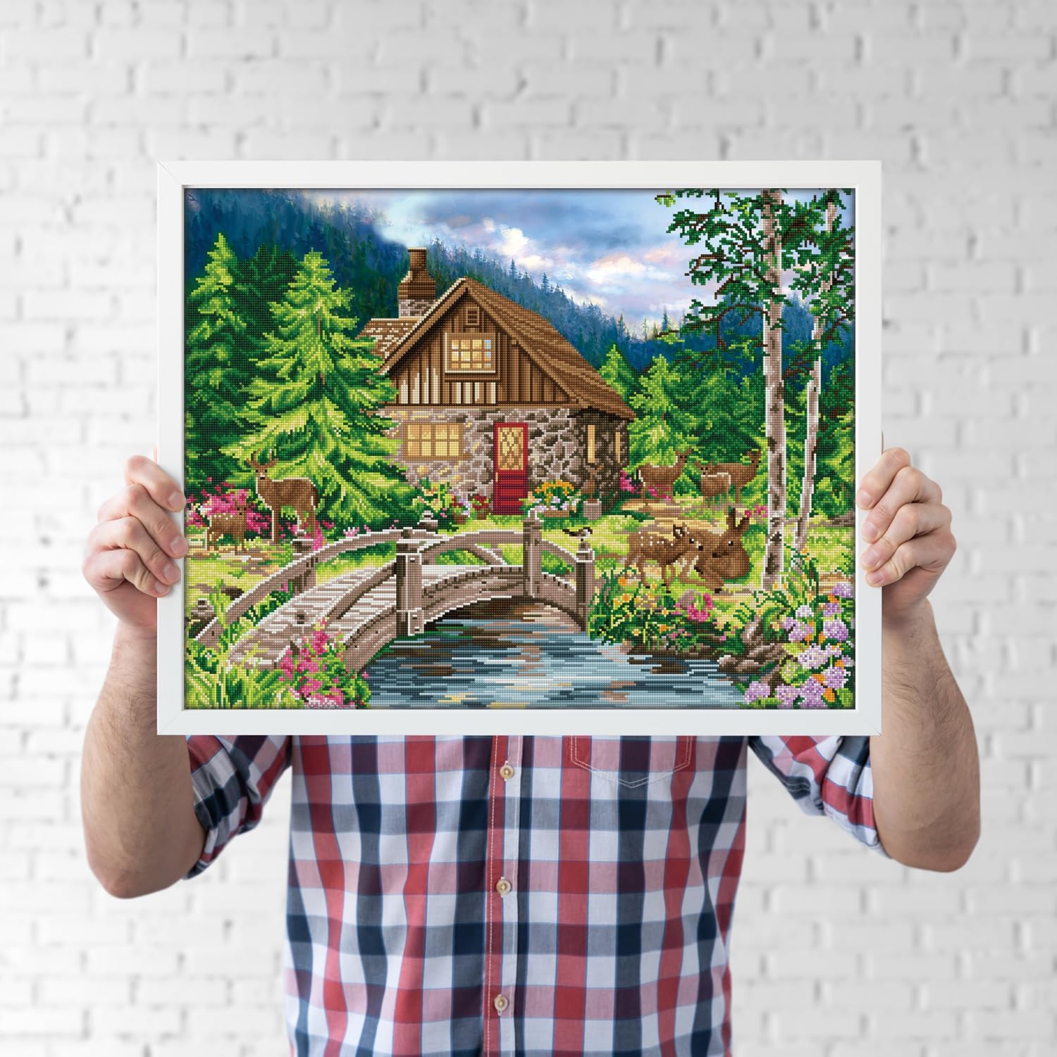 DIAMON DOT Ol Ston Cottag Landscap Diamon Paintin Kit fo Adult Diamon Ar Kit Relaxin Creativ Craf Ki wit Dot Gem 24.4inchx32.3inch