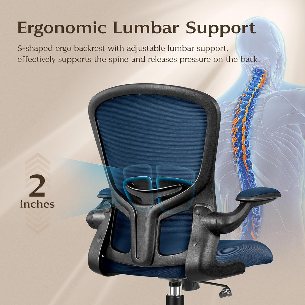 FelixKing Office Chair, Ergonomic Desk Chairs with Wheels Home Mesh Chair Adjustable Lumbar Support and Height, Ergo Chair for Working Gaming Use (Navy Blue)