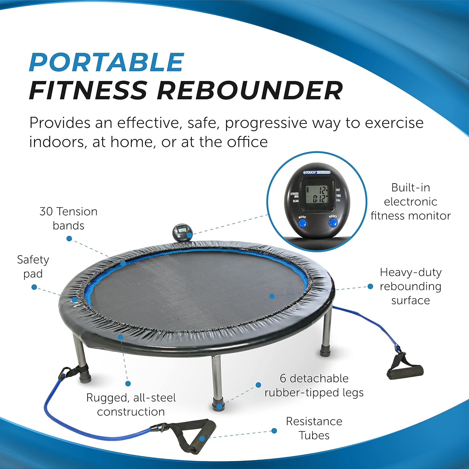 Stamina Folding Trampoline with Smart Workout App, Black - Portable Fitness Rebounder for Home Gym, Cardio Strength Training, Jumping Exercise Equipment