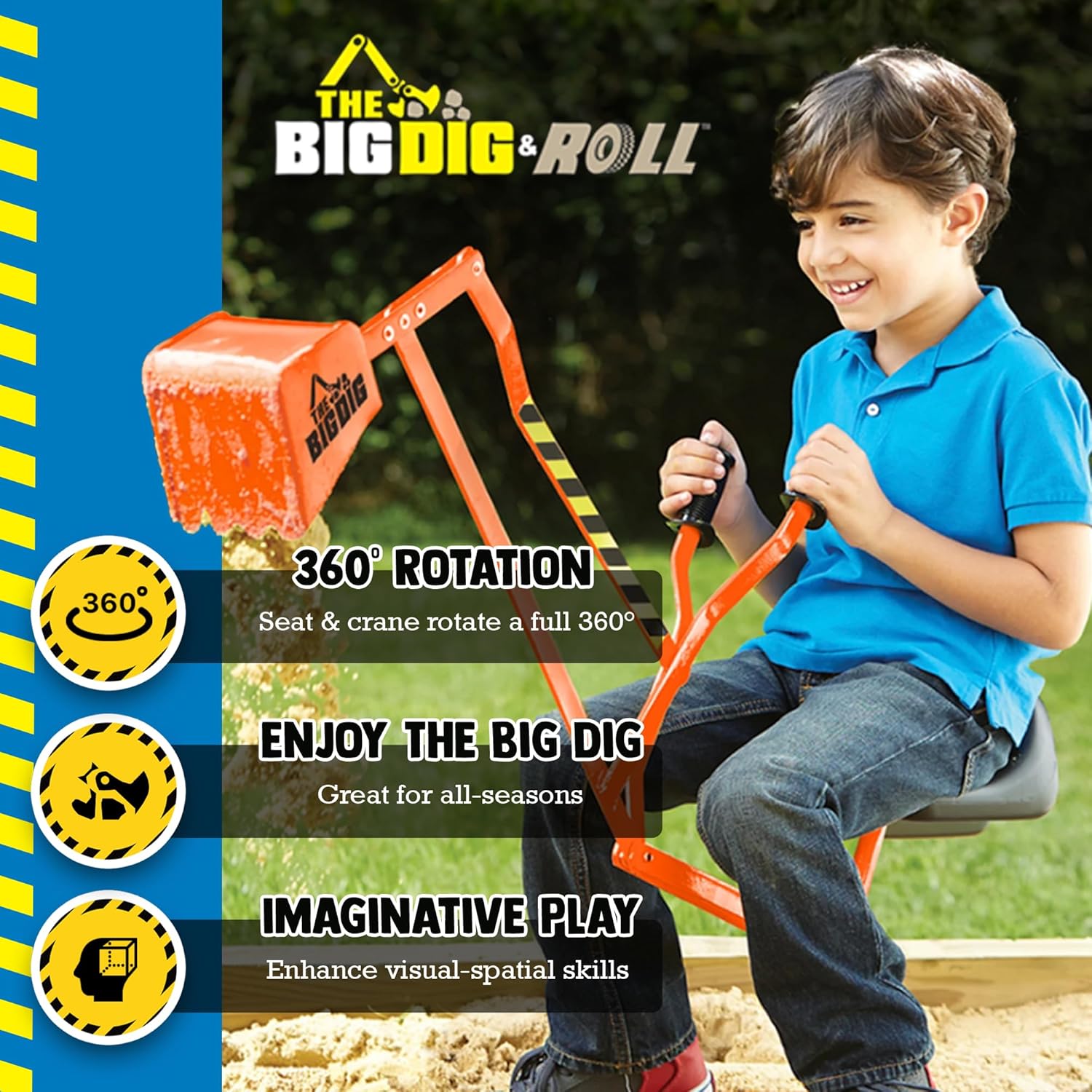 and Roll Special Edition Sandbox Sand Digger Excavator Crane with 360 Degree Rotation Base for Children 3 Years Old and Up, Orange