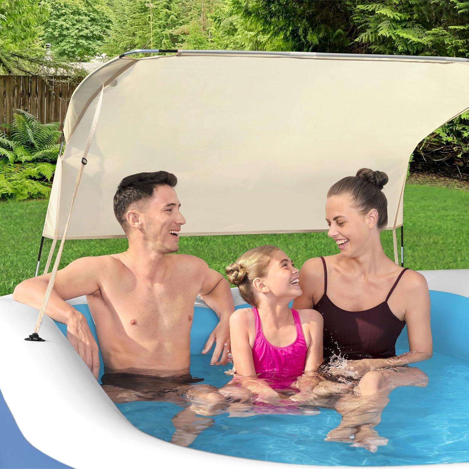 H2OGO! 8 Foot 4 Inch x 70 Inch Summer Bliss Shaded Inflatable Family Pool for Kids Ages 6 Above