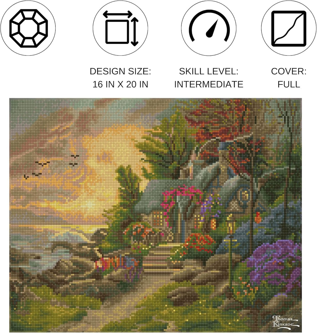 DIAMON DOT Thoma Kinkad Seasid Hideawa Landscap Diamon Paintin Kit fo Adult Diamon Ar Kit Relaxin Creativ Craf Ki wit Dot Gem 16inchx20inch