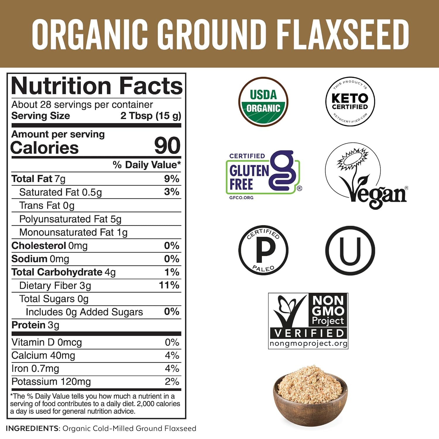 Viva Naturals Organic Ground Flaxseed, 15 oz (425 g) ¨C Plant-Based Protein, Vegan Omega-3 Fiber, Finely Milled Flax Seeds, Perfect for Smoothies Baking