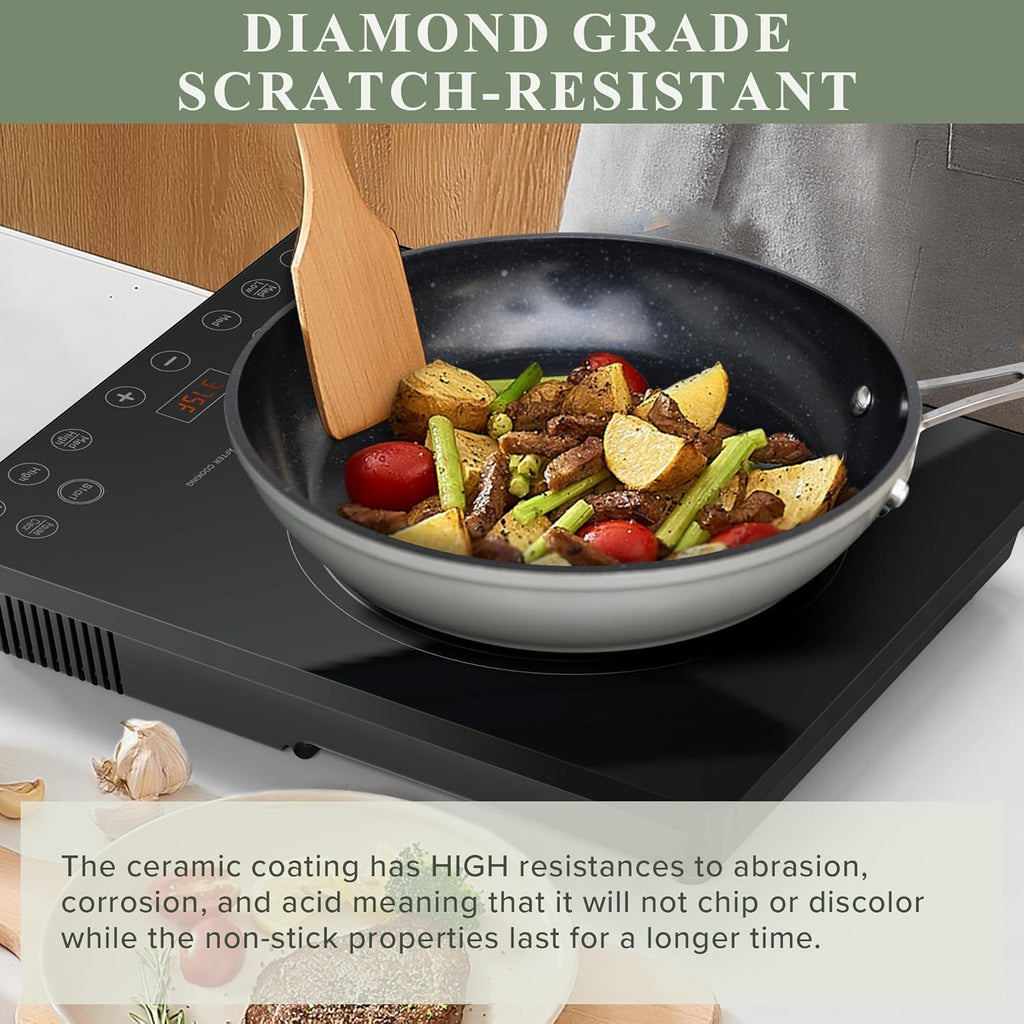 Healthy Duralon Blue Ceramic Nonstick Cookware Set, Diamond Infused Scratch-Resistant, PFAS Free, Dishwasher Oven Safe, Induction Ready Evenly Heats, Tempered Glass Lids Stay-Cool Handles