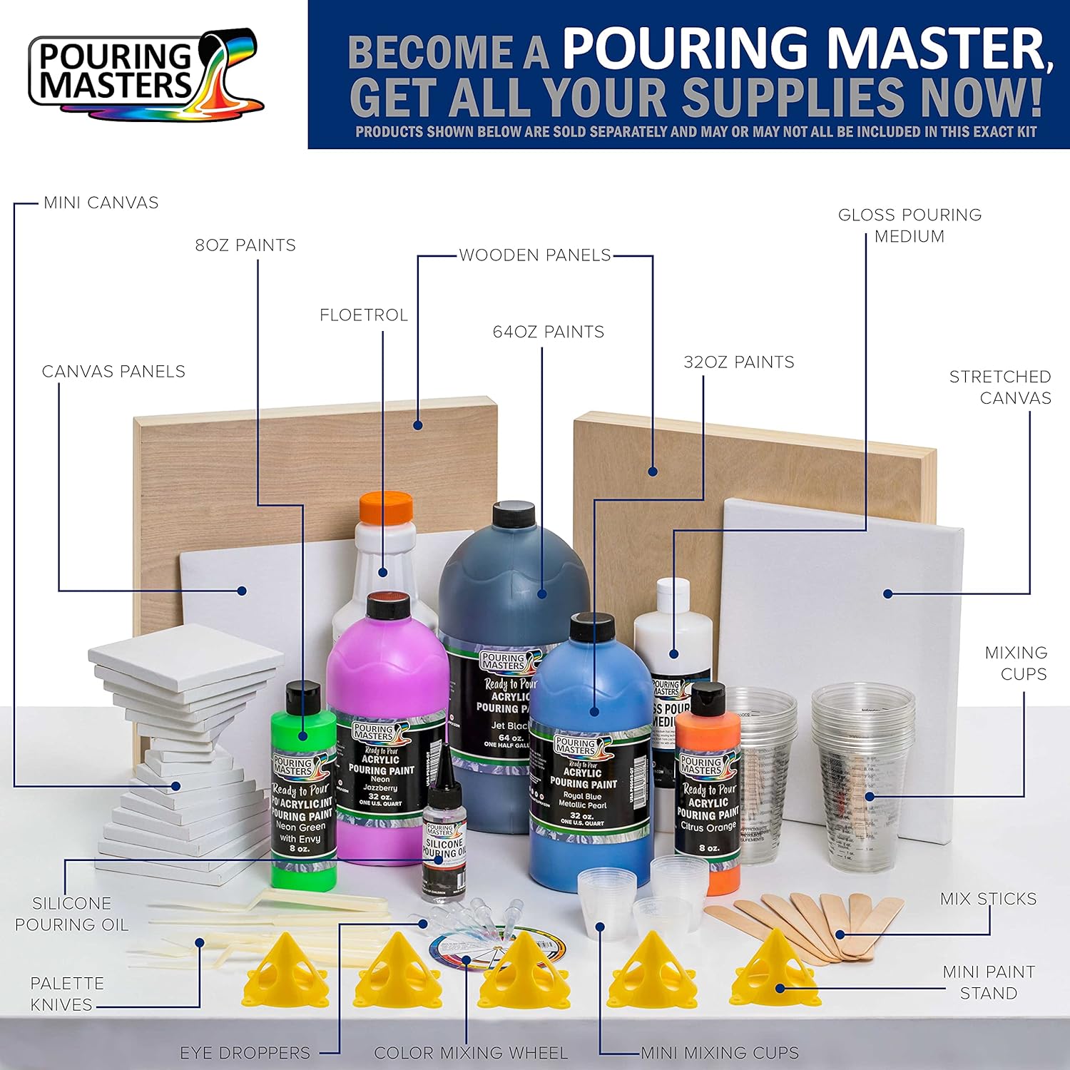 U.S Ar Suppl  Quar Floetro Additiv Pourin Suppl Pain Mediu Delux Ki fo Mixing Epoxy Resi Silicon Oil, an 1 Ounc Plasti Cups Min Paintin Stands Sticks Pallet Knifes