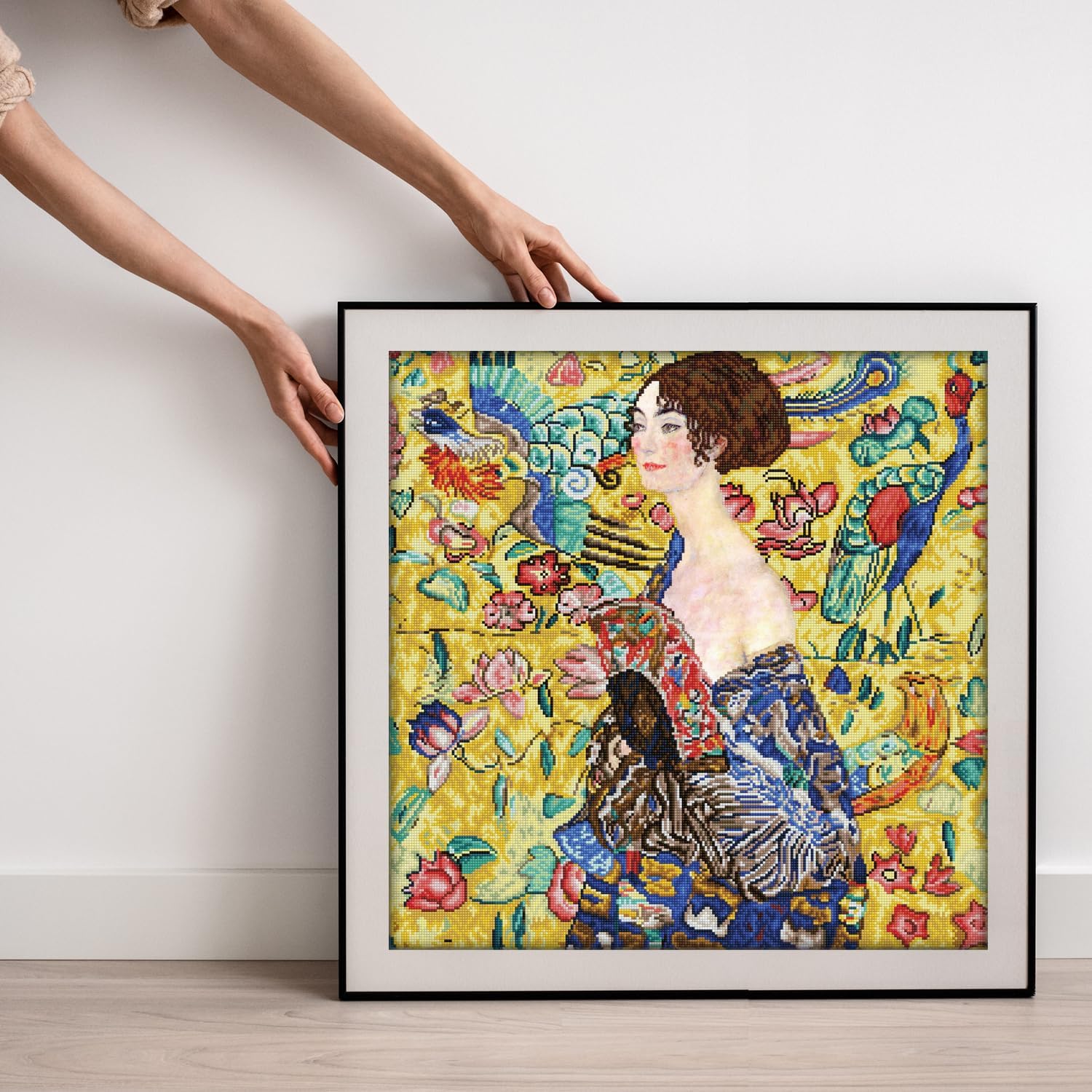 DIAMON DOT Lad wit Fa (Apre Klimt Portrai Diamon Paintin Kit fo Adult Diamon Ar Kit Relaxin Creativ Craf Ki wit Dot Gem 26.4inchx26.4inch