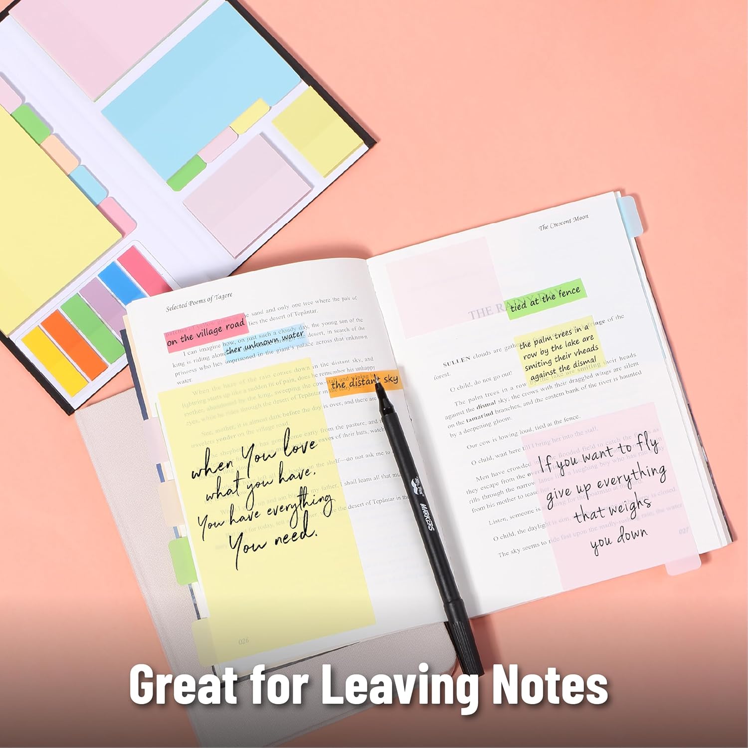 Sticky Note Set, 380 Pack, Pastel Colors, Transparent Sticky Notes Tabs, Divider, Christmas Gift