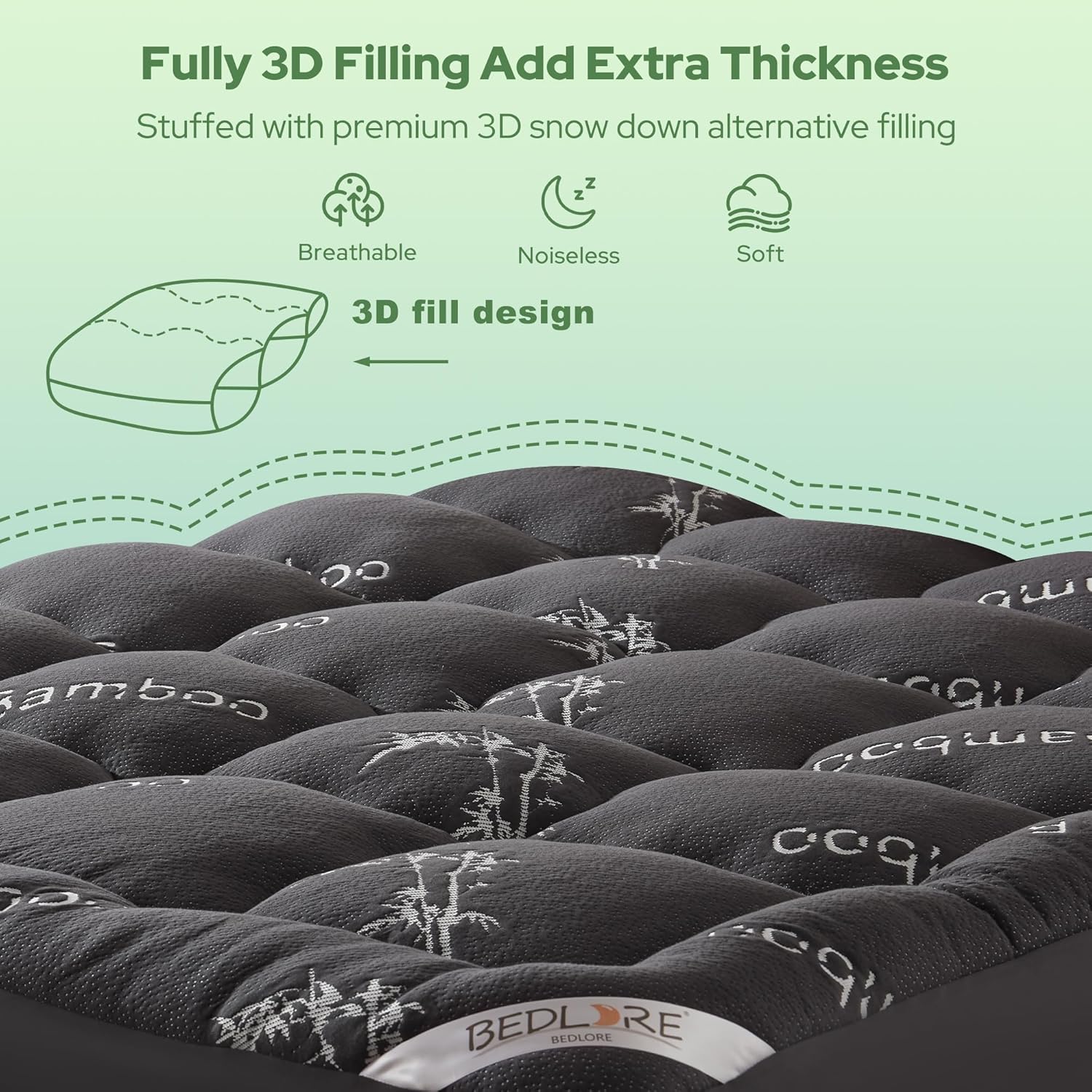 Twin XL Mattress Topper Viscose Derived from Bamboo, Thick Pillow Top Mattress Pad with Deep Pockets for 6-15 inches Mattress, Soft Mattress Topper College Dorm Size for Back Pain(Dark Gray)