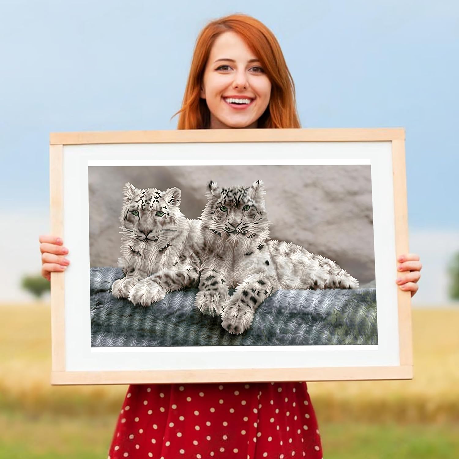 DIAMON DOT Sno Leopard Hemi Nationa Par Kashmi Indi Diamon Paintin Kit fo Adult Diamon Ar Kit Relaxin Creativ Craf Ki wit Dot Gem 19.7inchx29.5inch